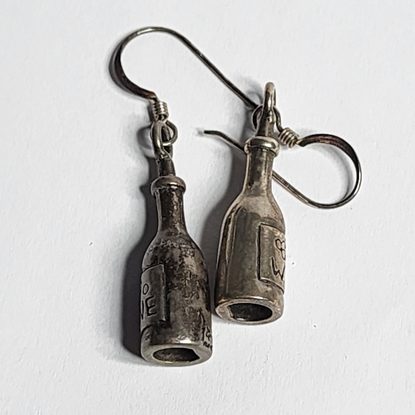 925 Sterling Silver Earrings Wine Bottles Hooks Tarnish patina Tested