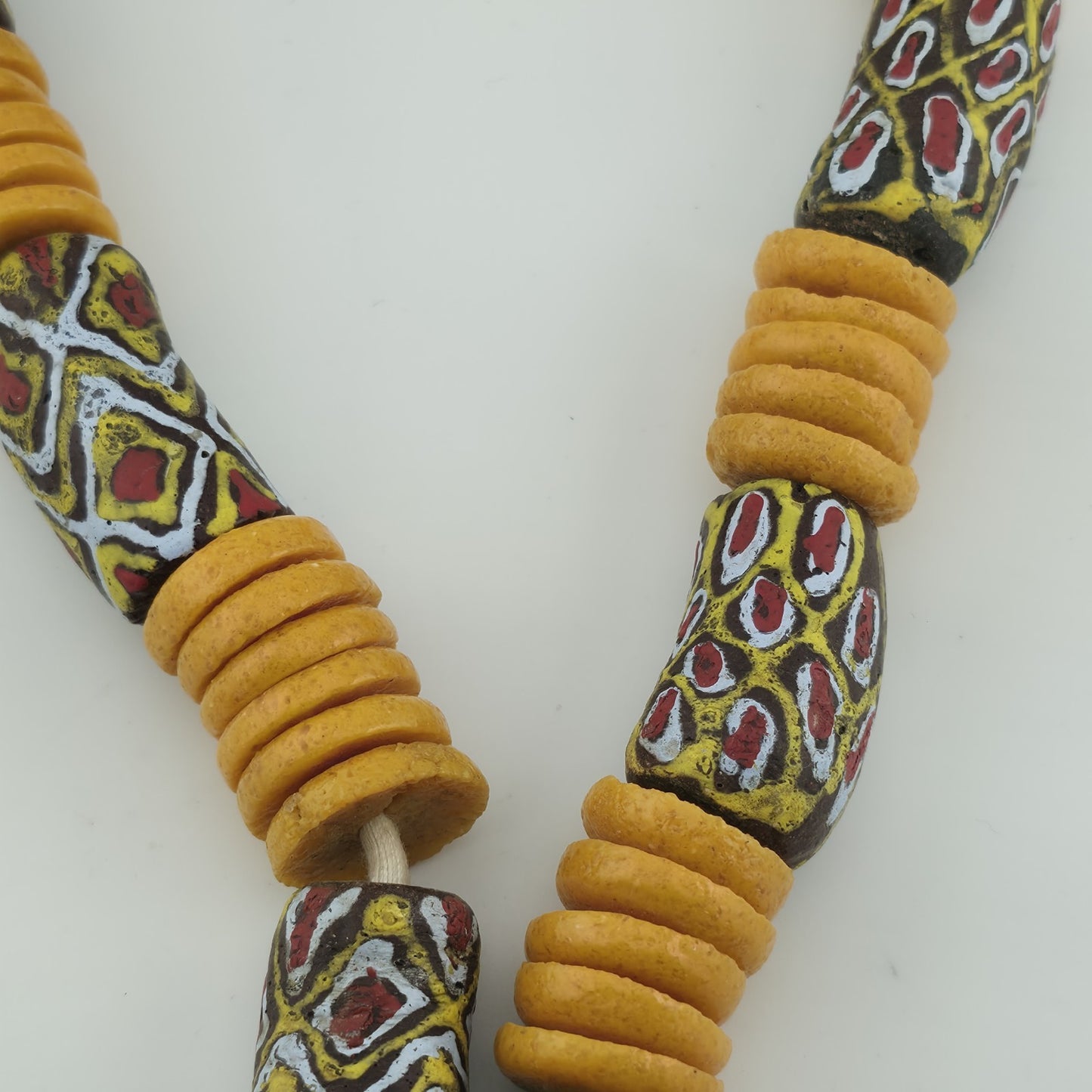 Handmade African Trade Bead & Lampwork Glass Pendant Necklace – 17" Drop Boho Tribal Folk Art