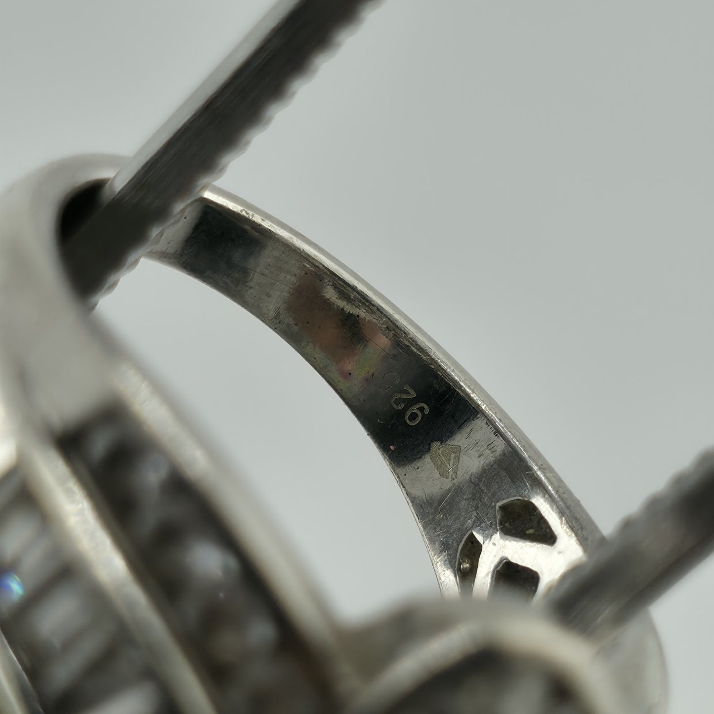 Sterling Silver Ring Marquise Clear Stone Baguette Design Size 6.75 Vintage 925