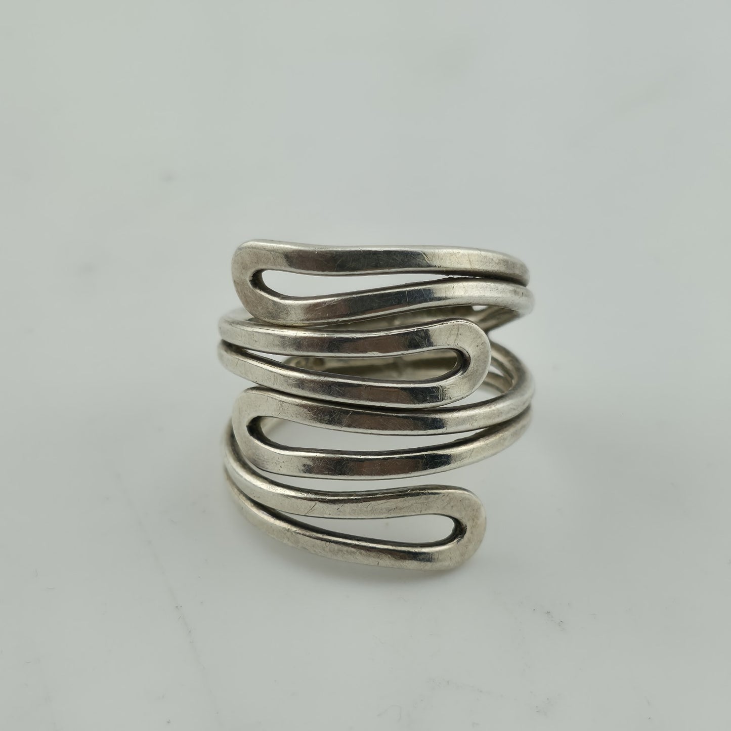 MAZE Ring Sterling Silver Bold MODERN Abstract Loop Wide Art Deco 925 Size 8