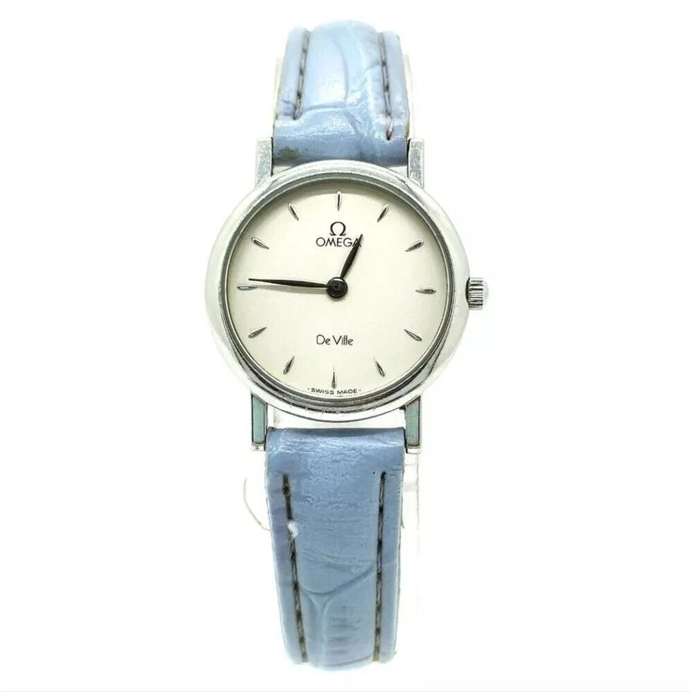 Omega Watch De Ville 5951111 22mm Womens Silver Light Blue Analog 13 Jewels
