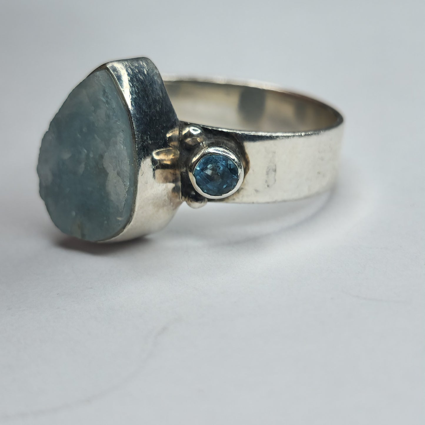 925 Sterling Silver PT Ring Aquamarine Teardrop blue Stone Size 7.5