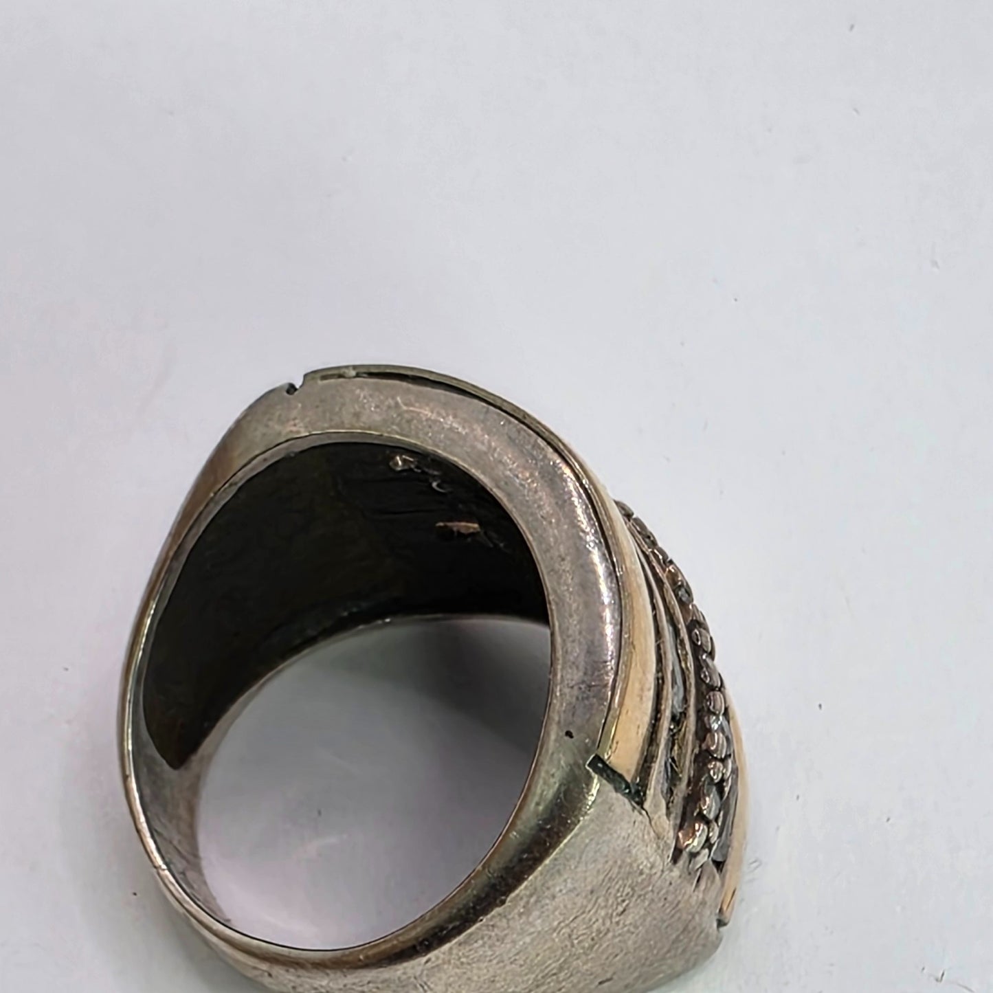 925 Sterling Silver 14K Gold Ring FG Missing Stones Bold Art Deco size 8.5