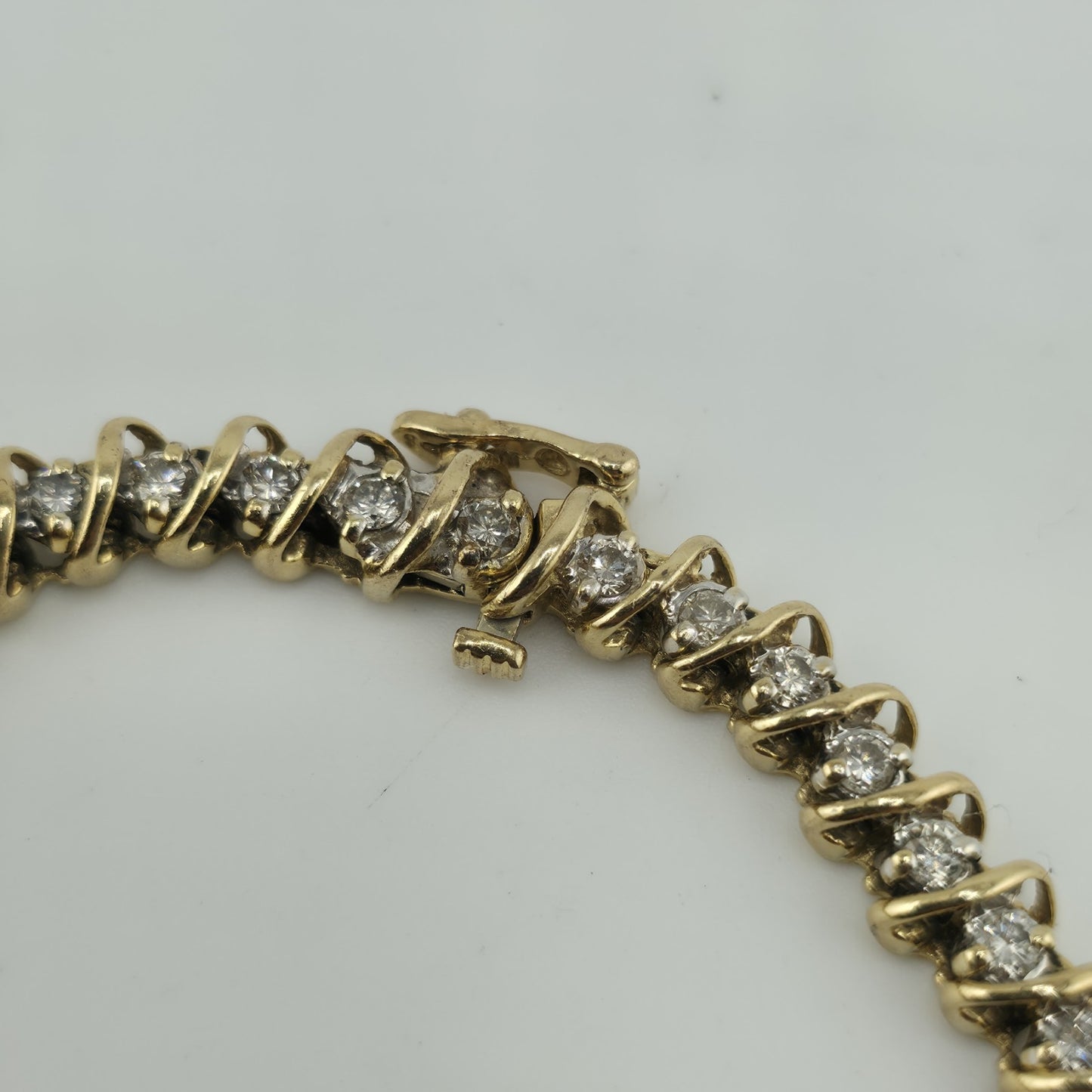 14k Yellow Gold 1.50CT Round Cut Diamond "S" Link S Figure Tennis Bracelet 7"