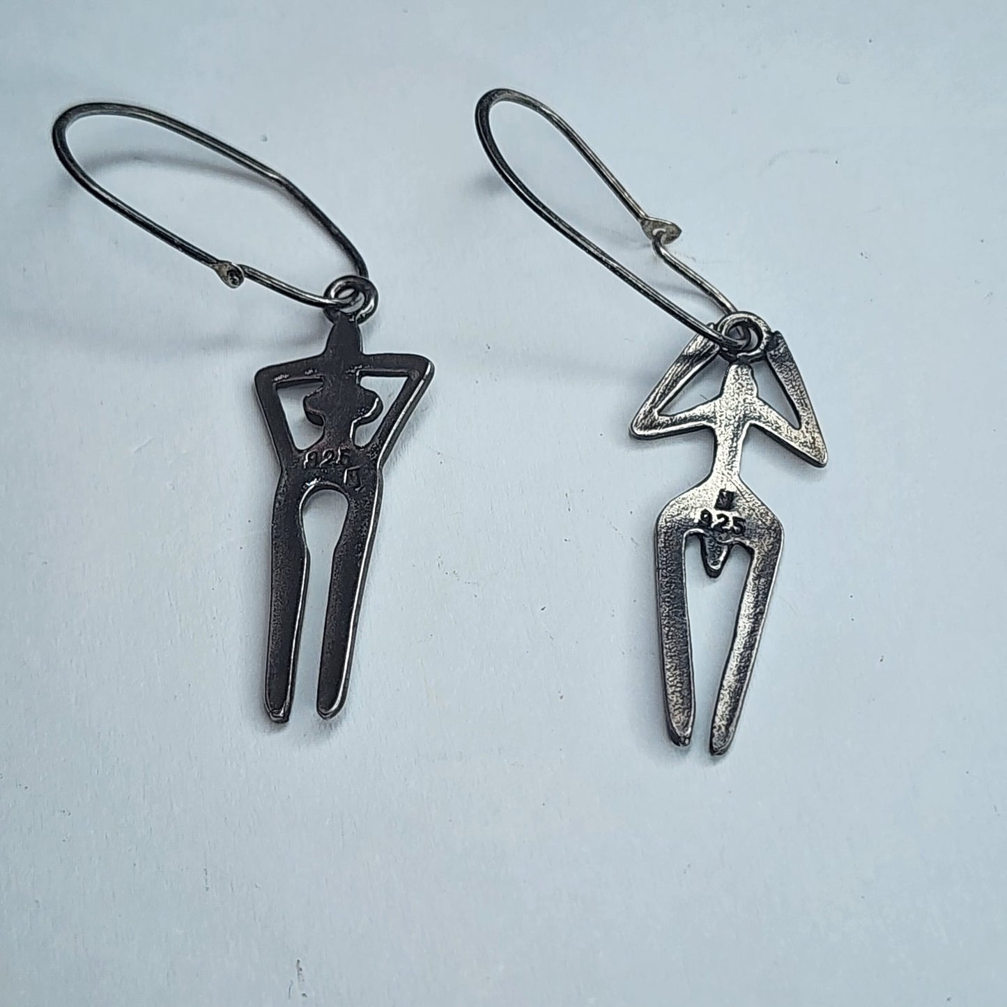 925 Sterling Silver Earrings Abstract Human Figure Unique Artisan Dangle Vintage