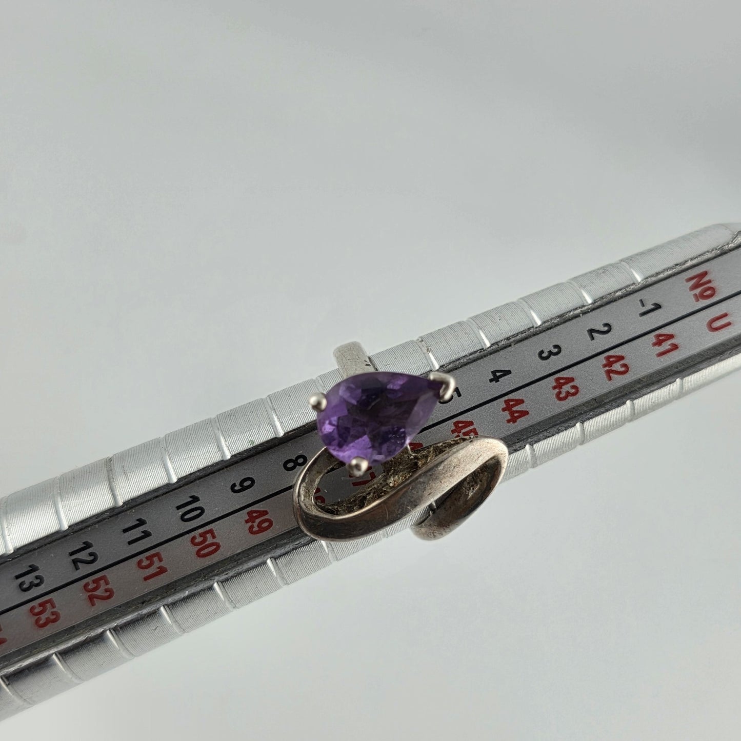 925 Sterling Silver Ring Pear Cut Amethyst Unique Modernist 3.25 Vintage Artisan