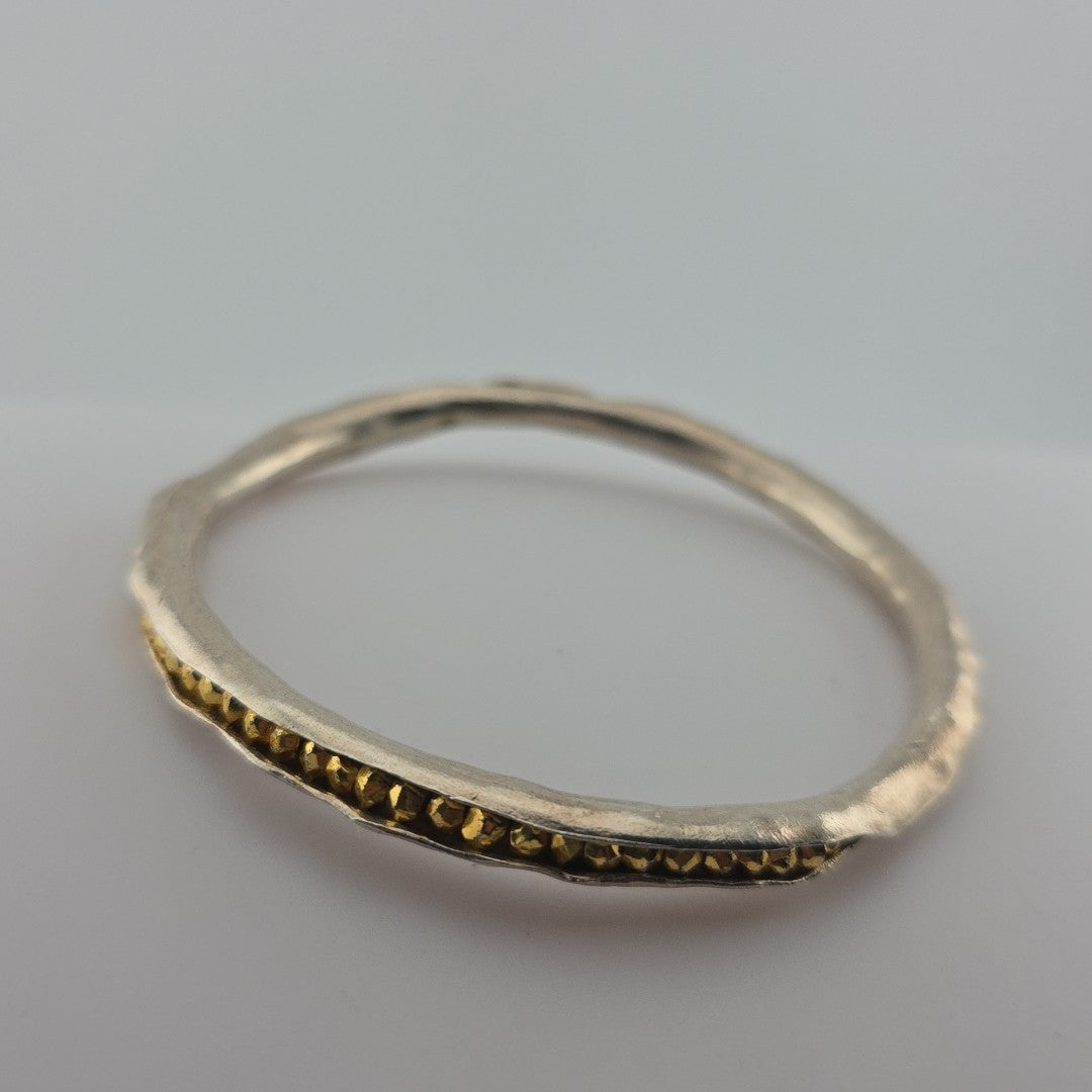 Mashka Antiqued Sterling Silver pod bangle with gold pyrite Size 2.3" Tested