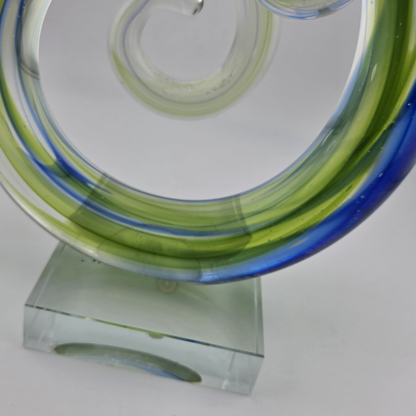 Hand Blown Music Treble Clef 10" Art Glass Sculpture Blue Green Infinity Vintage