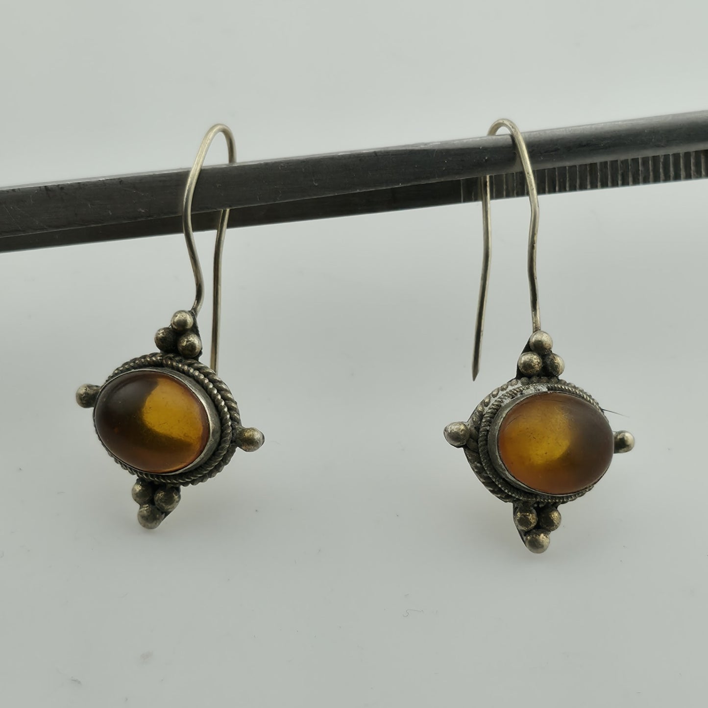 Vintage Sterling Silver 925 Earrings Yellow Stone