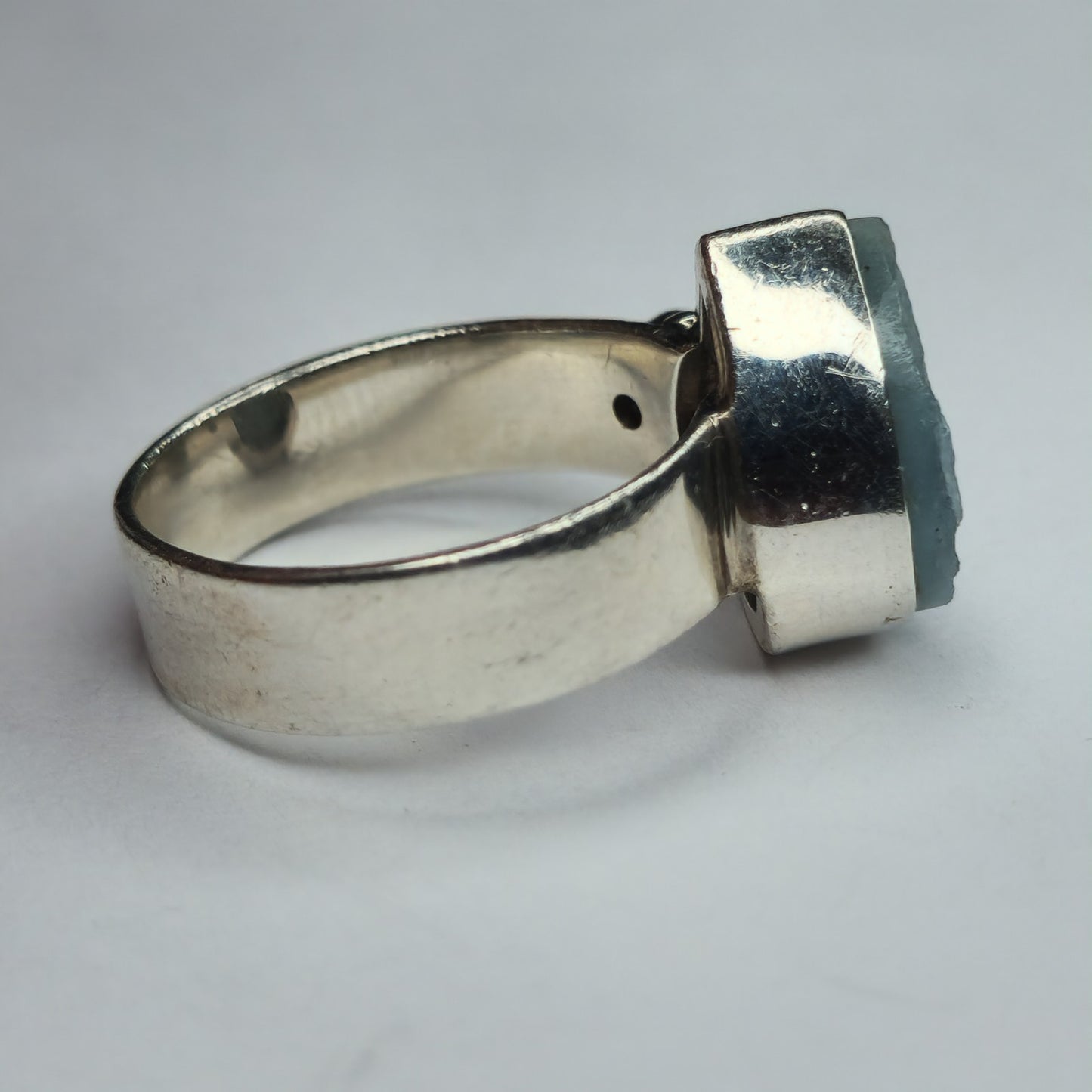 925 Sterling Silver PT Ring Aquamarine Teardrop blue Stone Size 7.5