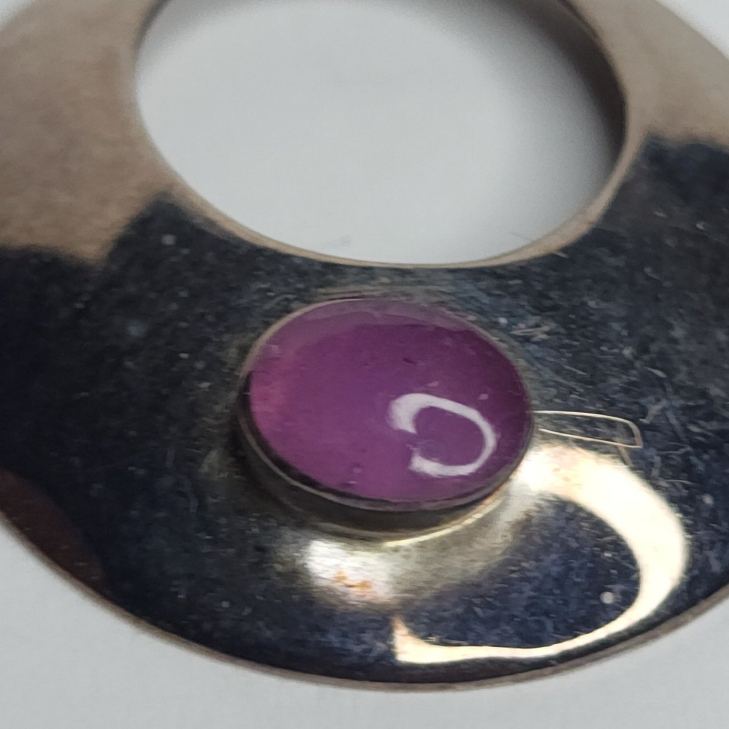 925 Sterling Silver Earrings Dangle Purple Stone Modernist Circle Signed NF VTG