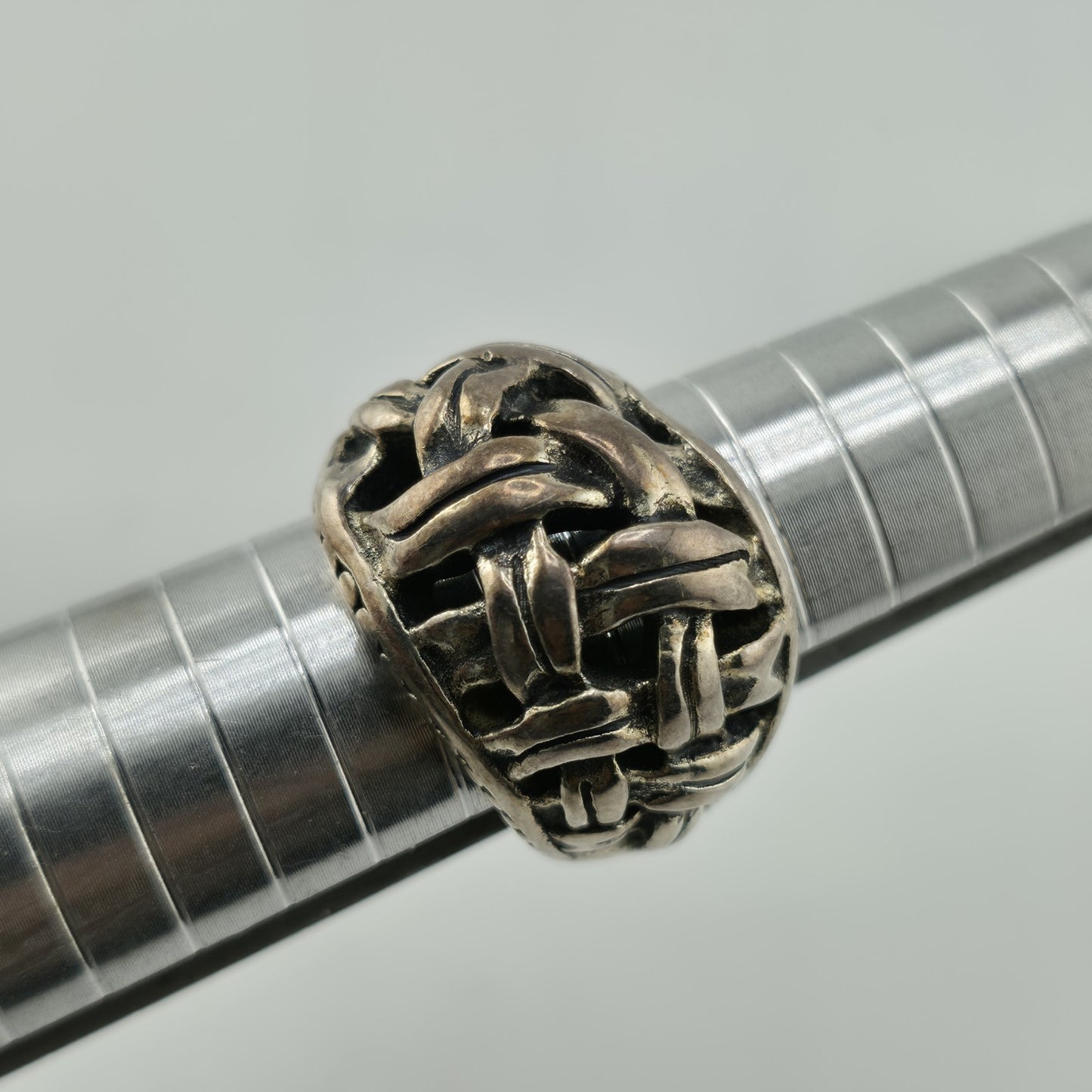 STERLING SILVER Ring 925 BYZANTINE DOME BRAIDED  Abstract Puff BAND Vintage 8