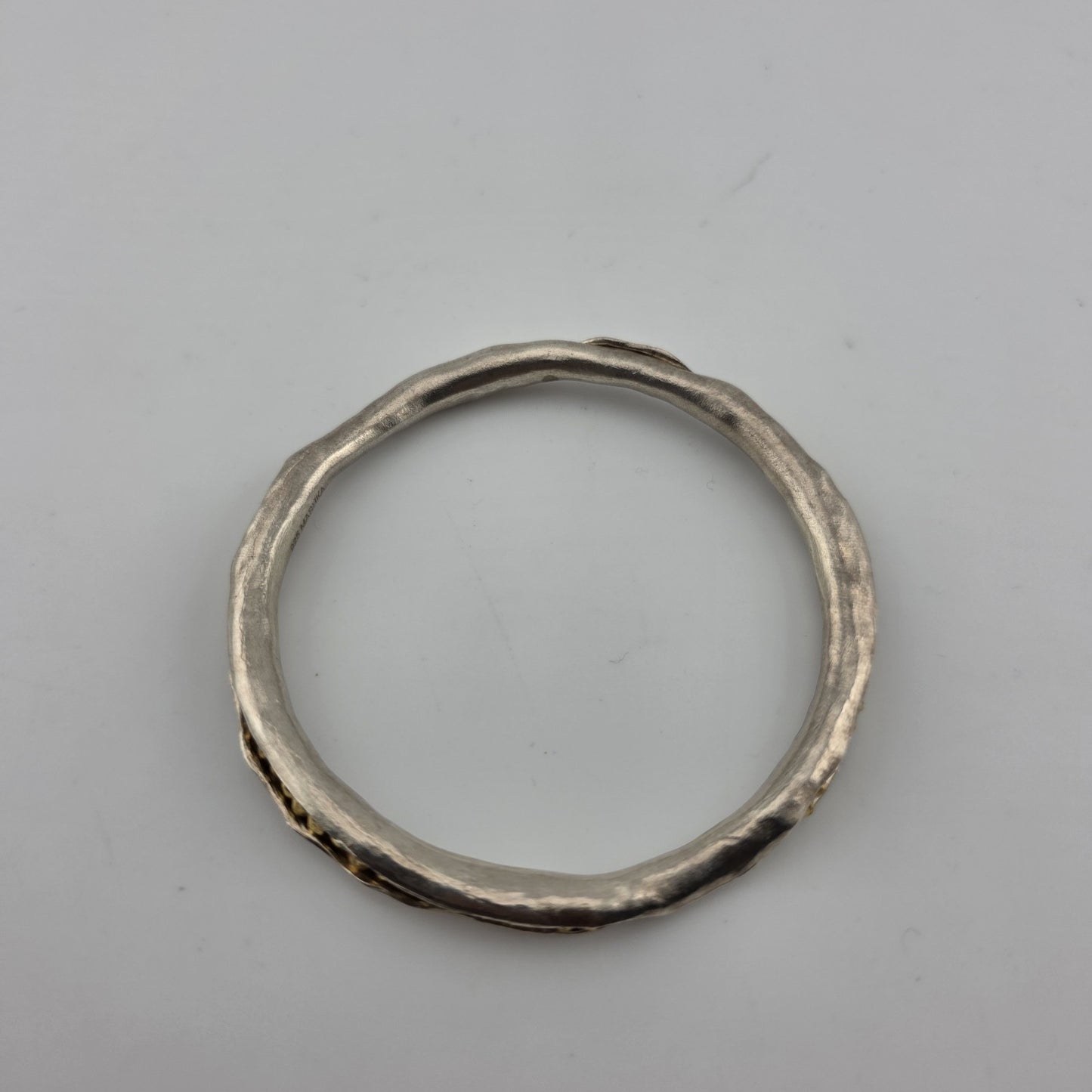 Mashka Antiqued Sterling Silver pod bangle with gold pyrite Size 2.3" Tested