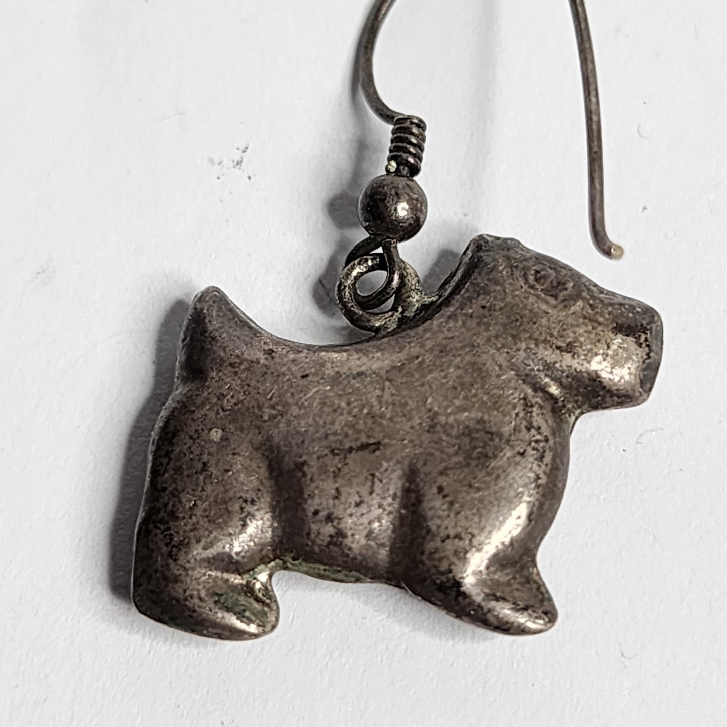 925 Sterling Silver Earrings Scottish terrier Dog Vintage Hollow Tarnish patina