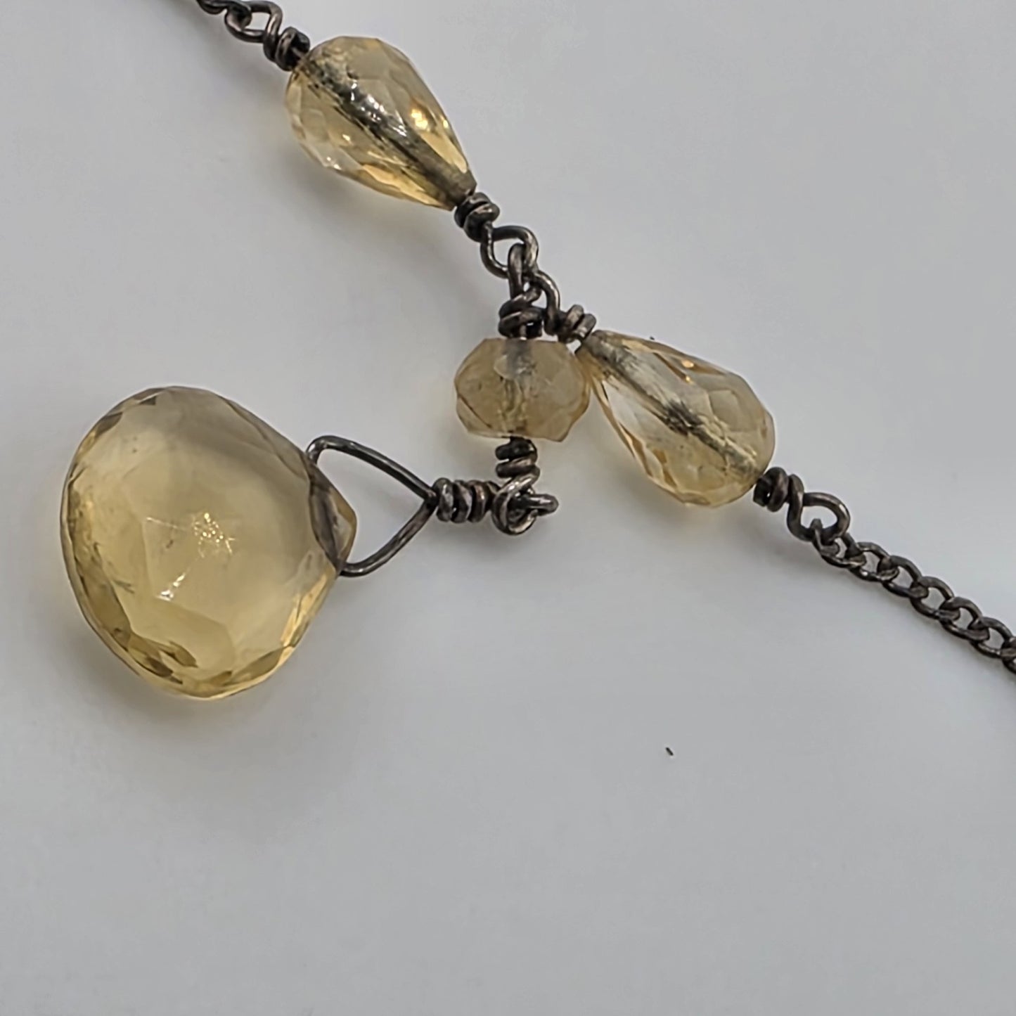 sterling silver Necklace 16 Inches Yellow Glass Beads Vintage
