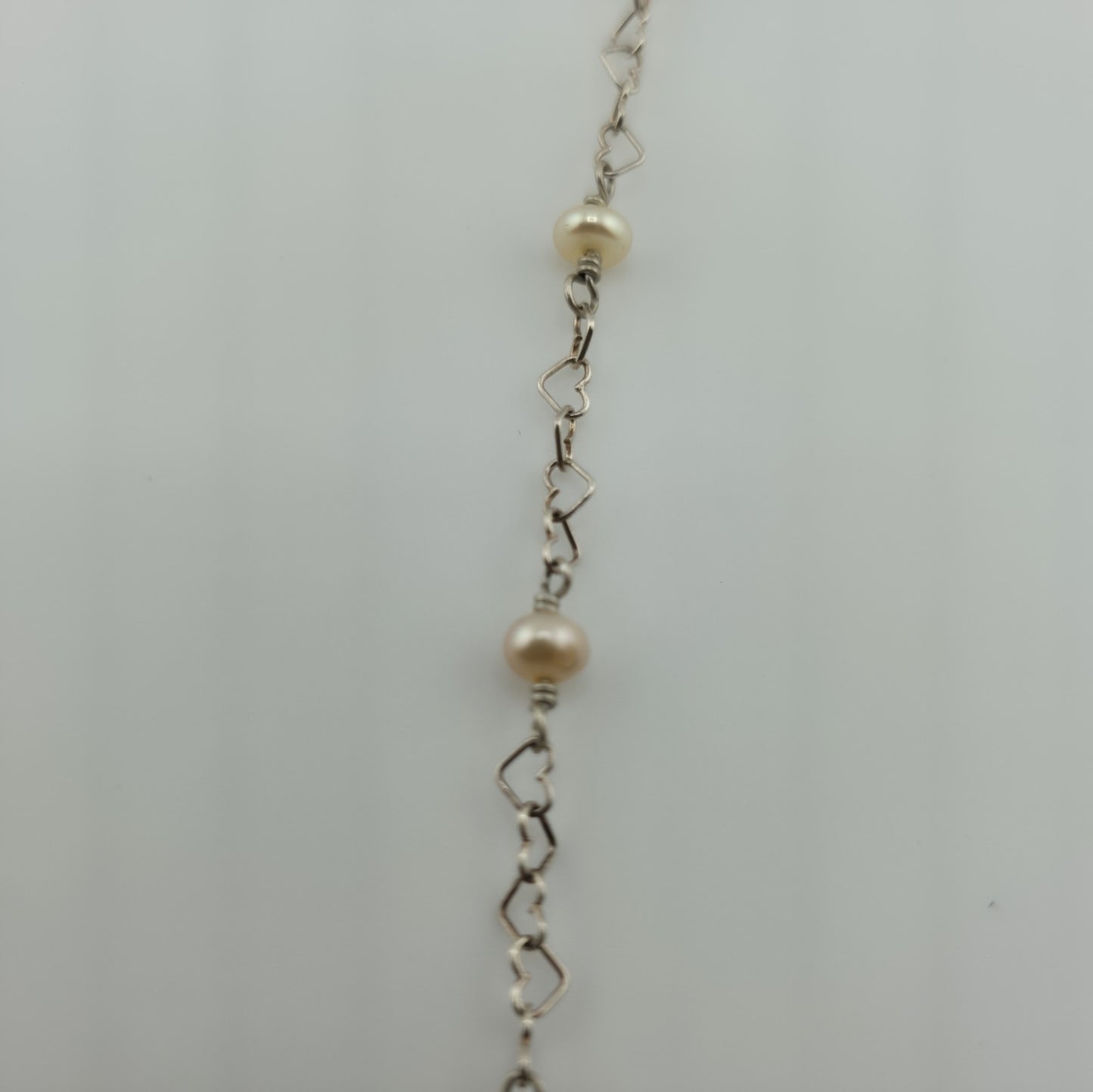 925 Sterling Silver Heart Links ❤️ Pearls Necklace Jewelry 16 Inches