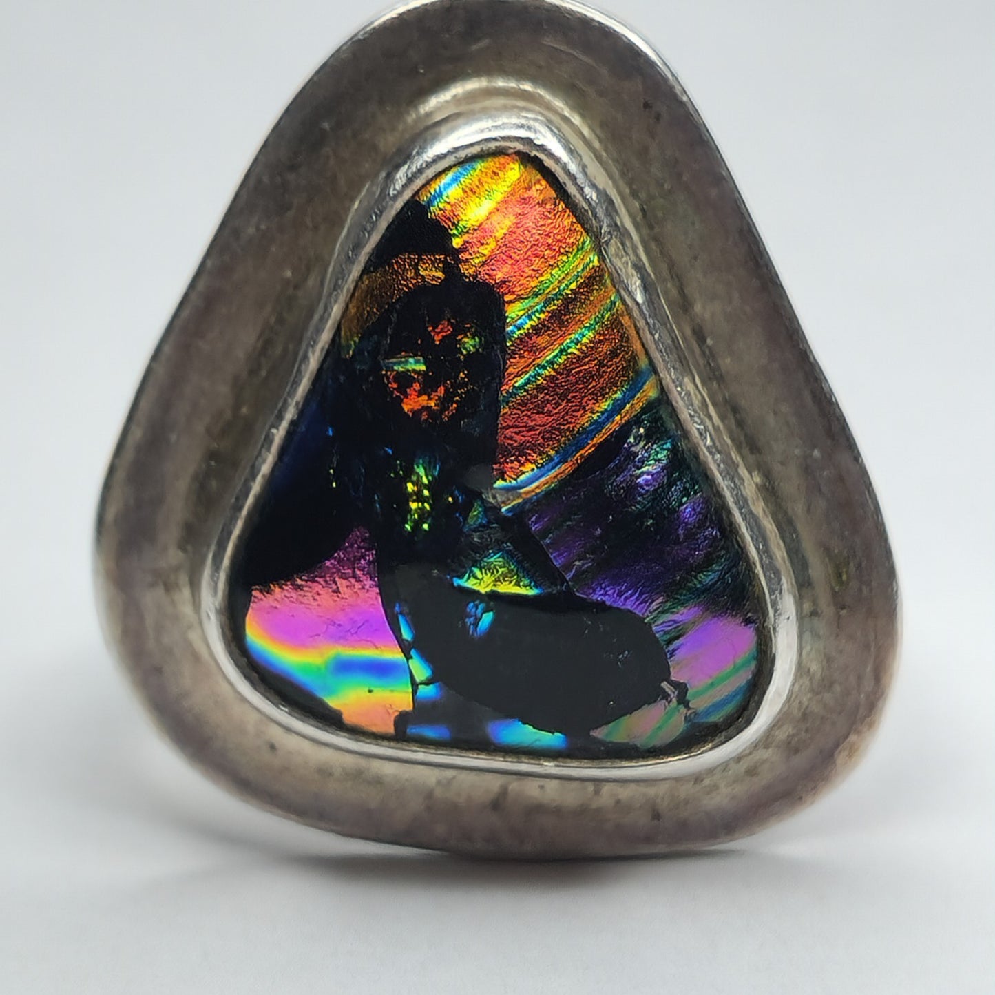 925 Sterling Silver Ring Dichroic Glass Size Adjustable 7 - 10 Statement Vintage