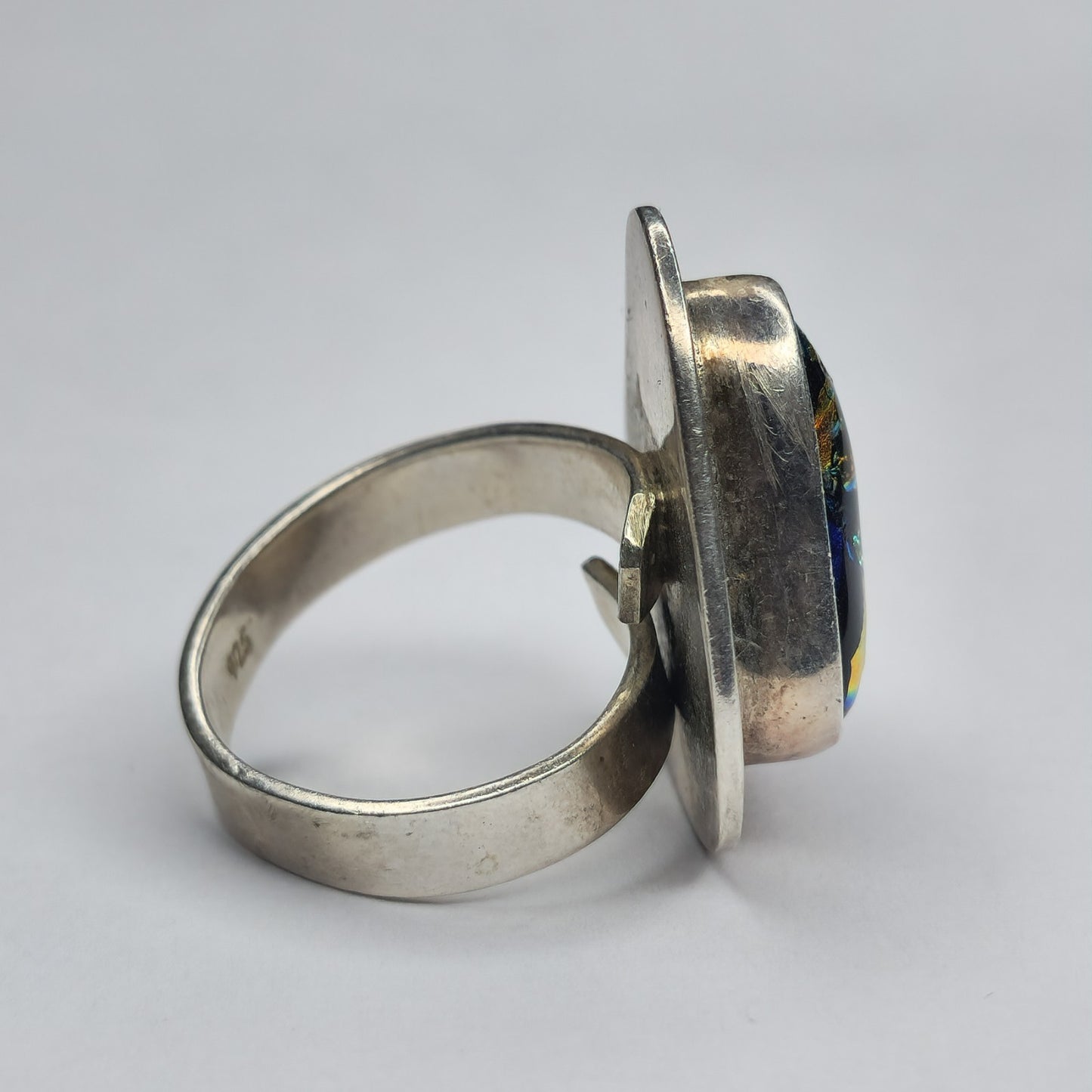 925 Sterling Silver Ring Dichroic Glass Size Adjustable 7 - 10 Statement Vintage