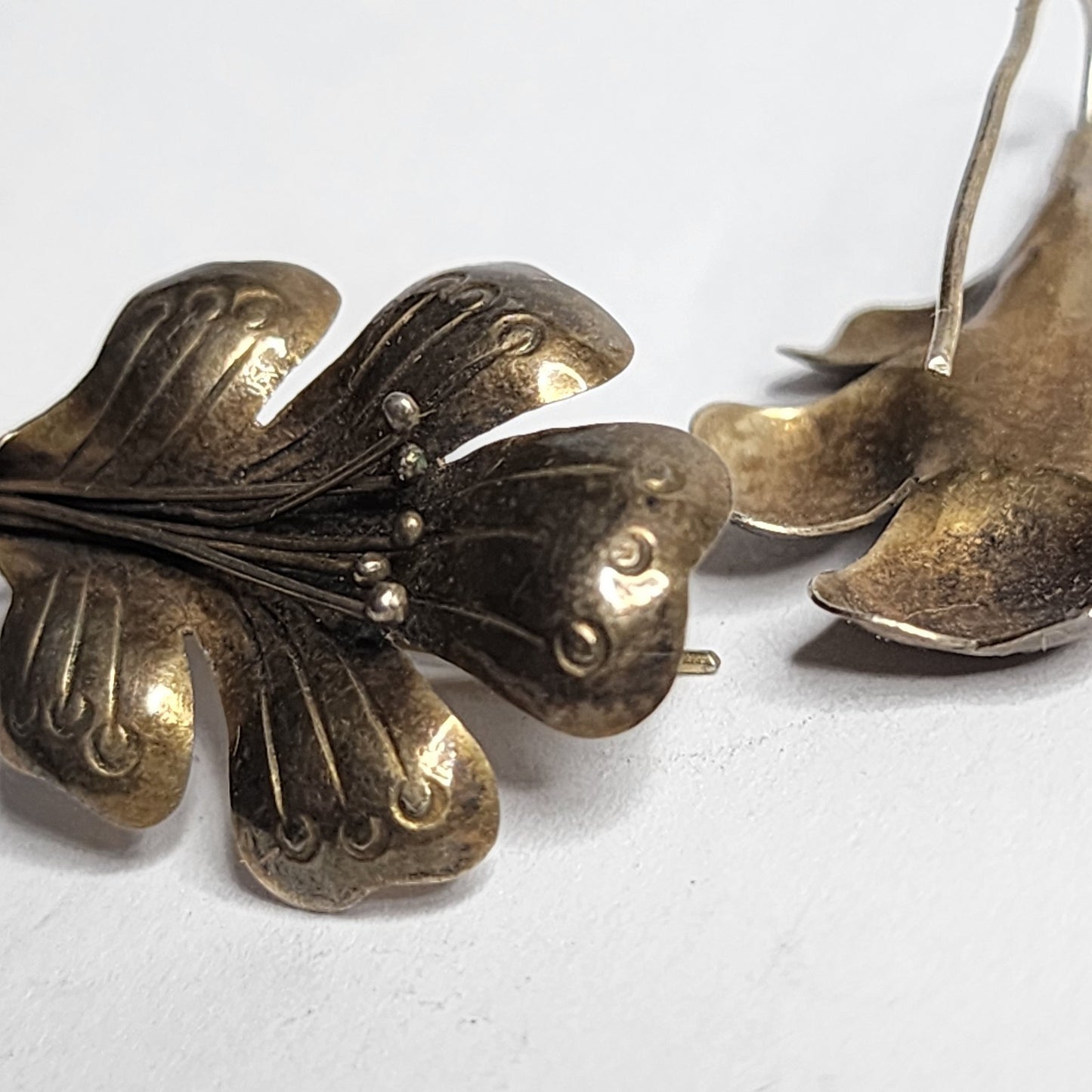 VINTAGE 1980S 925 STERLING SILVER FUSCHIA FLOWER EARRINGS Hook Tested