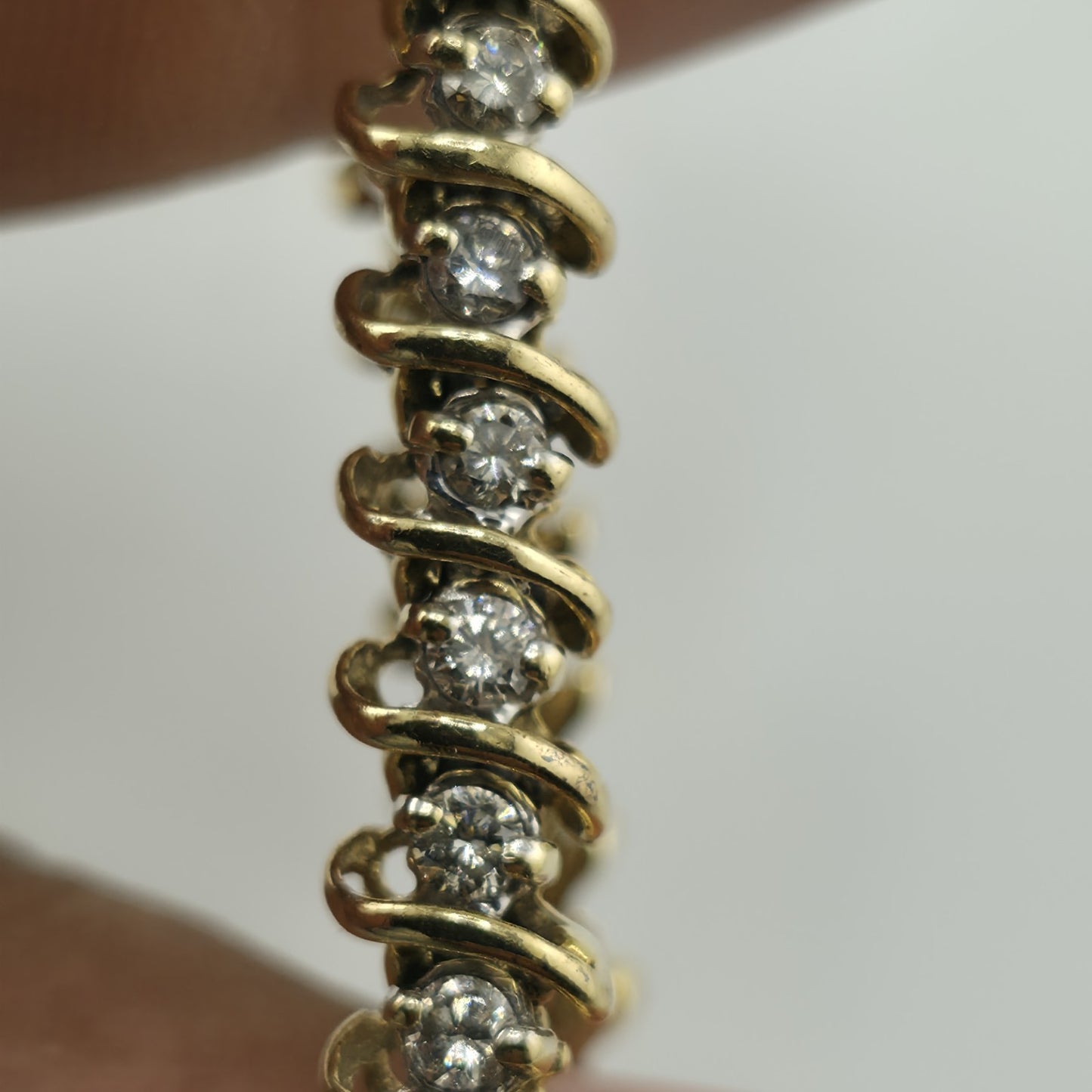 14k Yellow Gold 1.50CT Round Cut Diamond "S" Link S Figure Tennis Bracelet 7"