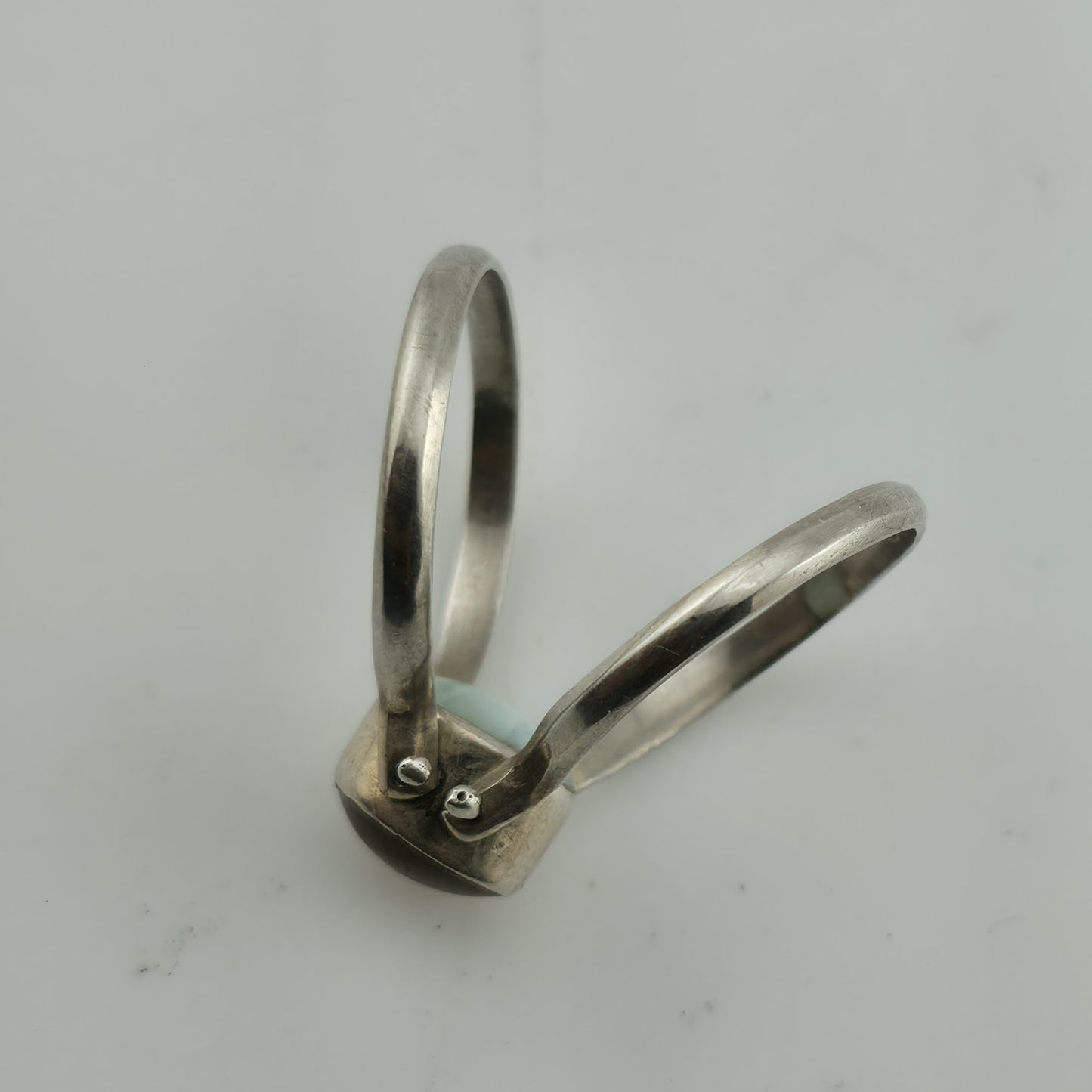 sterling Silver Ring two in one Golden Honey Amber Sky Blue Larimar size 7.5