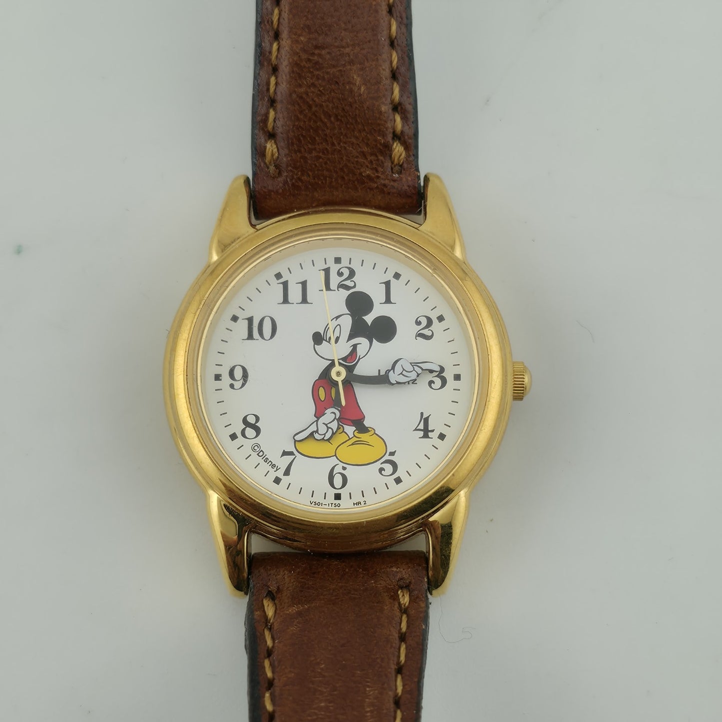 Disney Watch Lorus Mickey Mouse Ladies Leather Bands Gold Tone Working Vintage