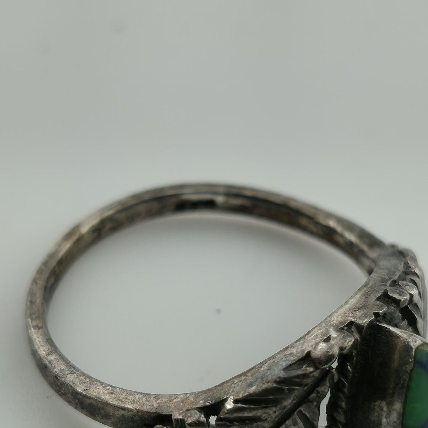 925 Sterling Silver Ring floral green Blue stone Teardrop Size 4.5