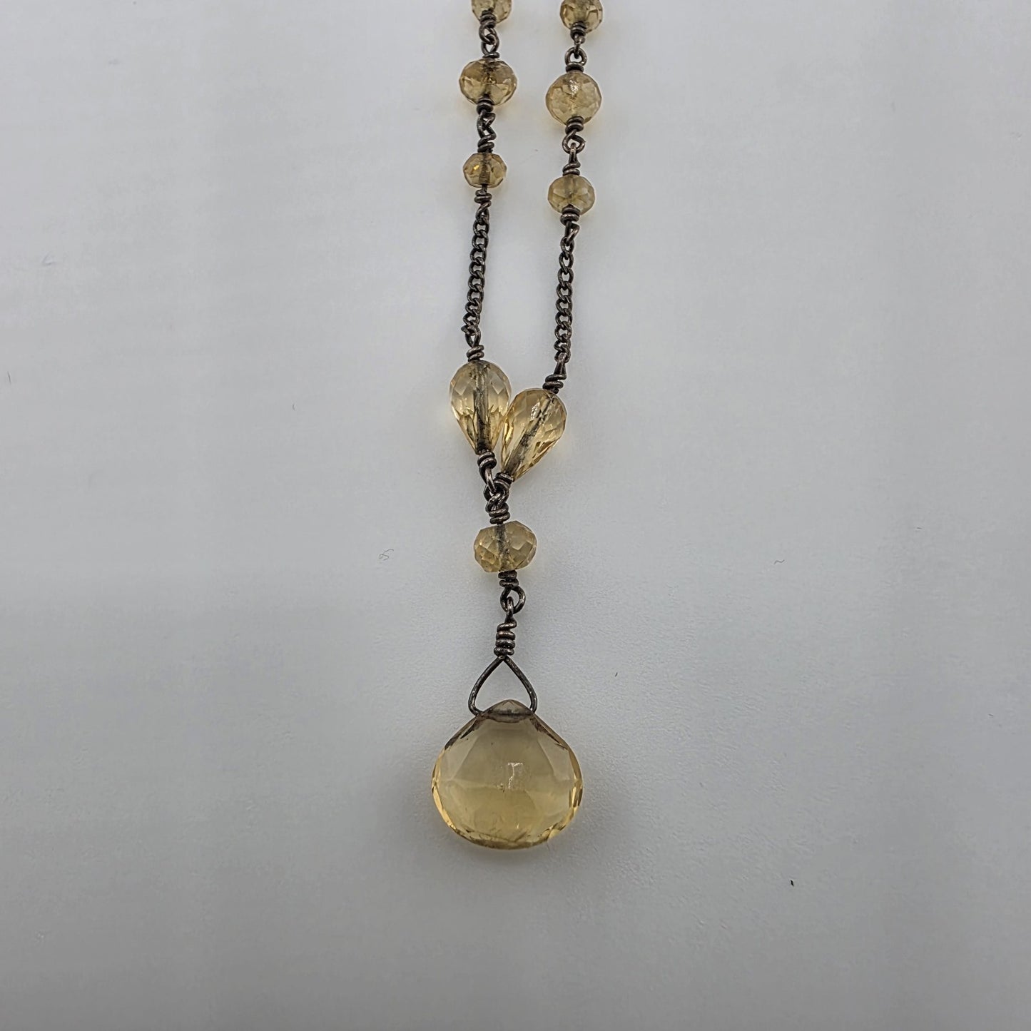 sterling silver Necklace 16 Inches Yellow Glass Beads Vintage