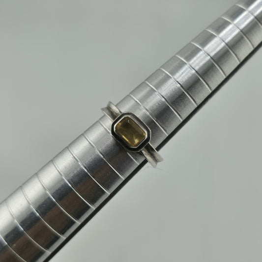 925 Sterling Silver Ring Yellow Gemstone Rectangle  Sz 5.75 Vintage