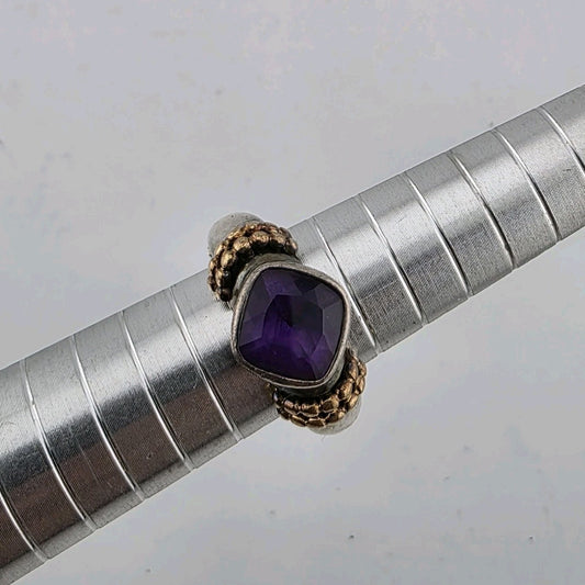 Sterling Silver ring Purple Amethyst Stone Twisted Rope Band Size 5.75