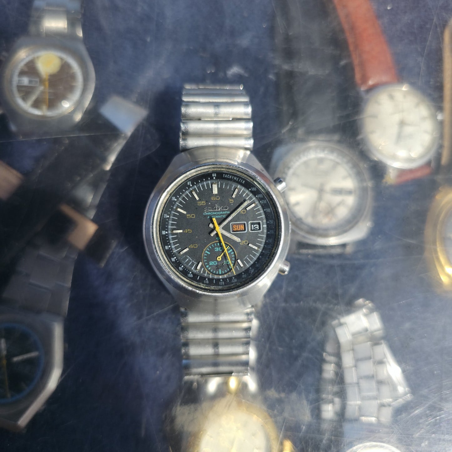 Seiko Helmet 6139-7101 Automatic Watch Chronograph 42mm Rare 1970's Vintage Work