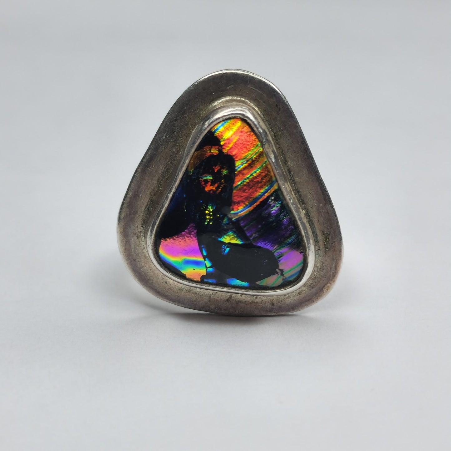 925 Sterling Silver Ring Dichroic Glass Size Adjustable 7 - 10 Statement Vintage