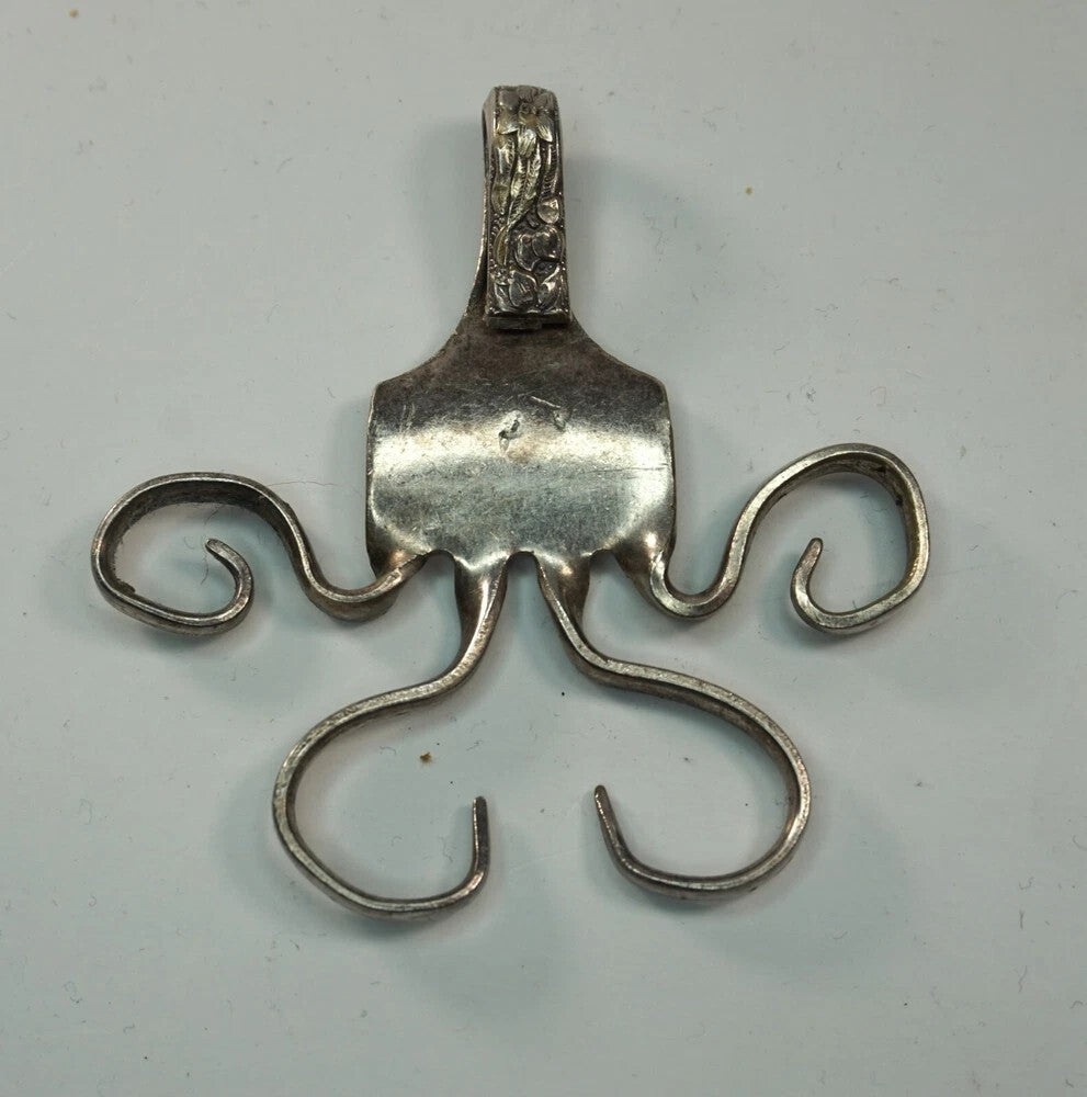Hand Made Silverware Pendant 925 Sterling Silver Abstract Art 23.5g Vintage Fork