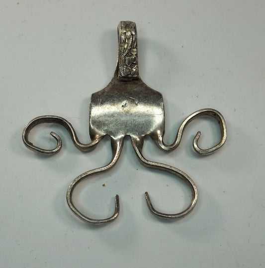 Hand Made Silverware Pendant 925 Sterling Silver Abstract Art 23.5g Vintage Fork
