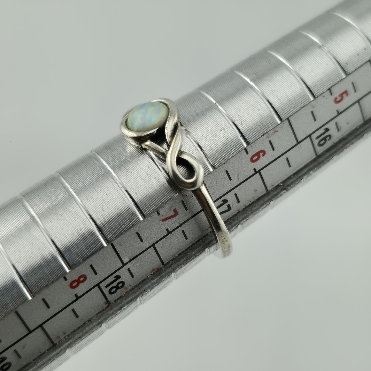 White Lab Opal Oxidized Infinity Celtic Knot 925 Sterling Silver Ring Sizes 6.5