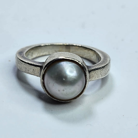 Solitaire Ring Natural Freshwater Pearl Size 5.25 925 Sterling Silver Vintage