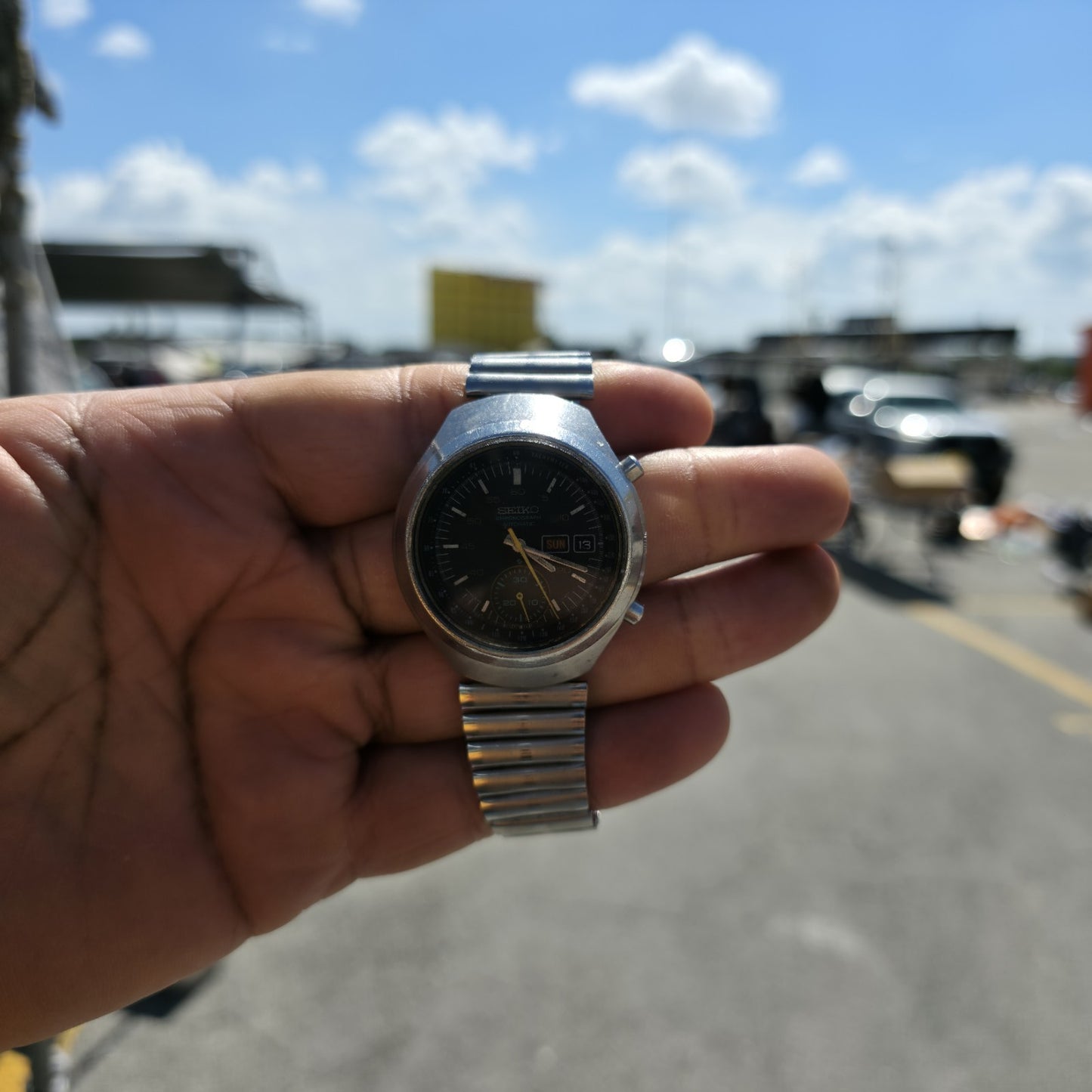 Seiko Helmet 6139-7101 Automatic Watch Chronograph 42mm Rare 1970's Vintage Work