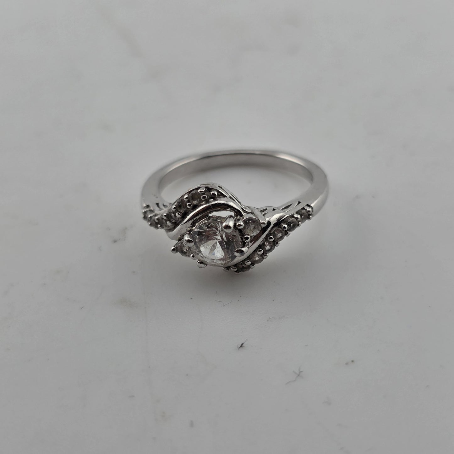 Sterling Silver Ring  925 Size 6.75 White Colorless Stone