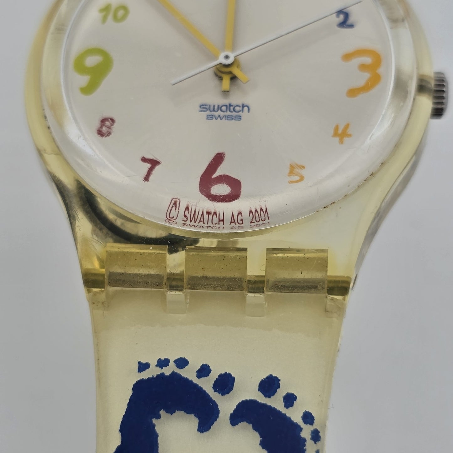 Swatch Watch SAUTE MOUTON Watch GK384 Foot Hand Print crayon 2002 New Battery