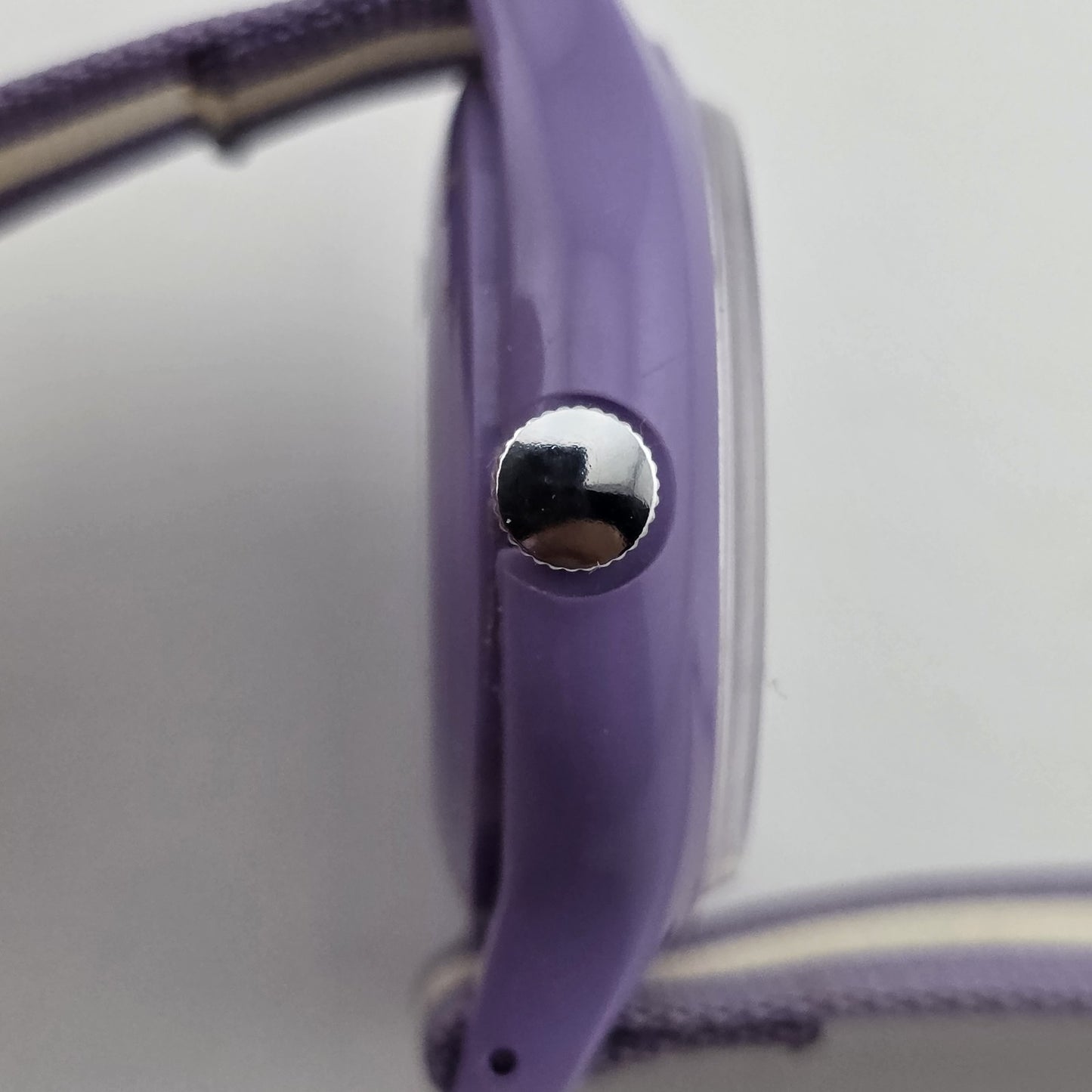 Picco Ms Piggy Watch Women Purple White Round Nylon Band Manual Wind Vintage
