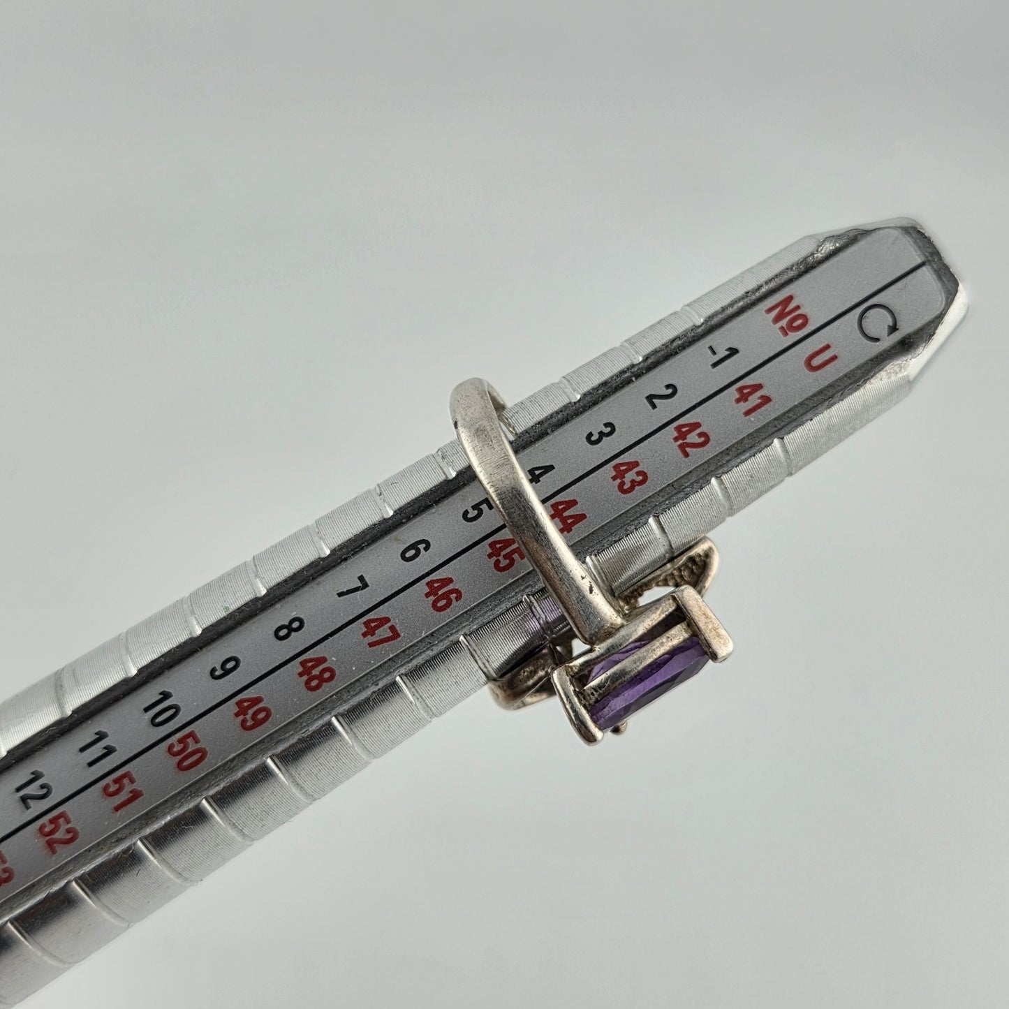 925 Sterling Silver Ring Pear Cut Amethyst Unique Modernist 3.25 Vintage Artisan