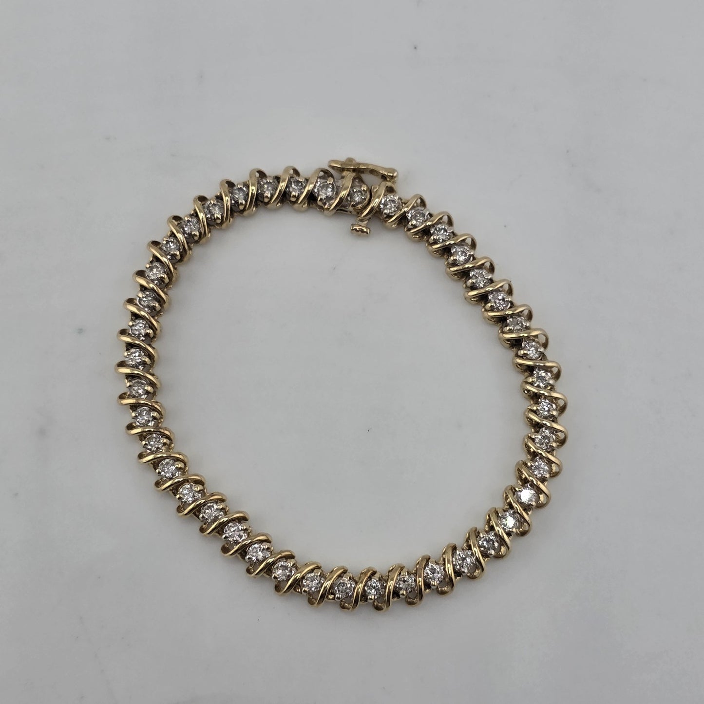 14k Yellow Gold 1.50CT Round Cut Diamond "S" Link S Figure Tennis Bracelet 7"