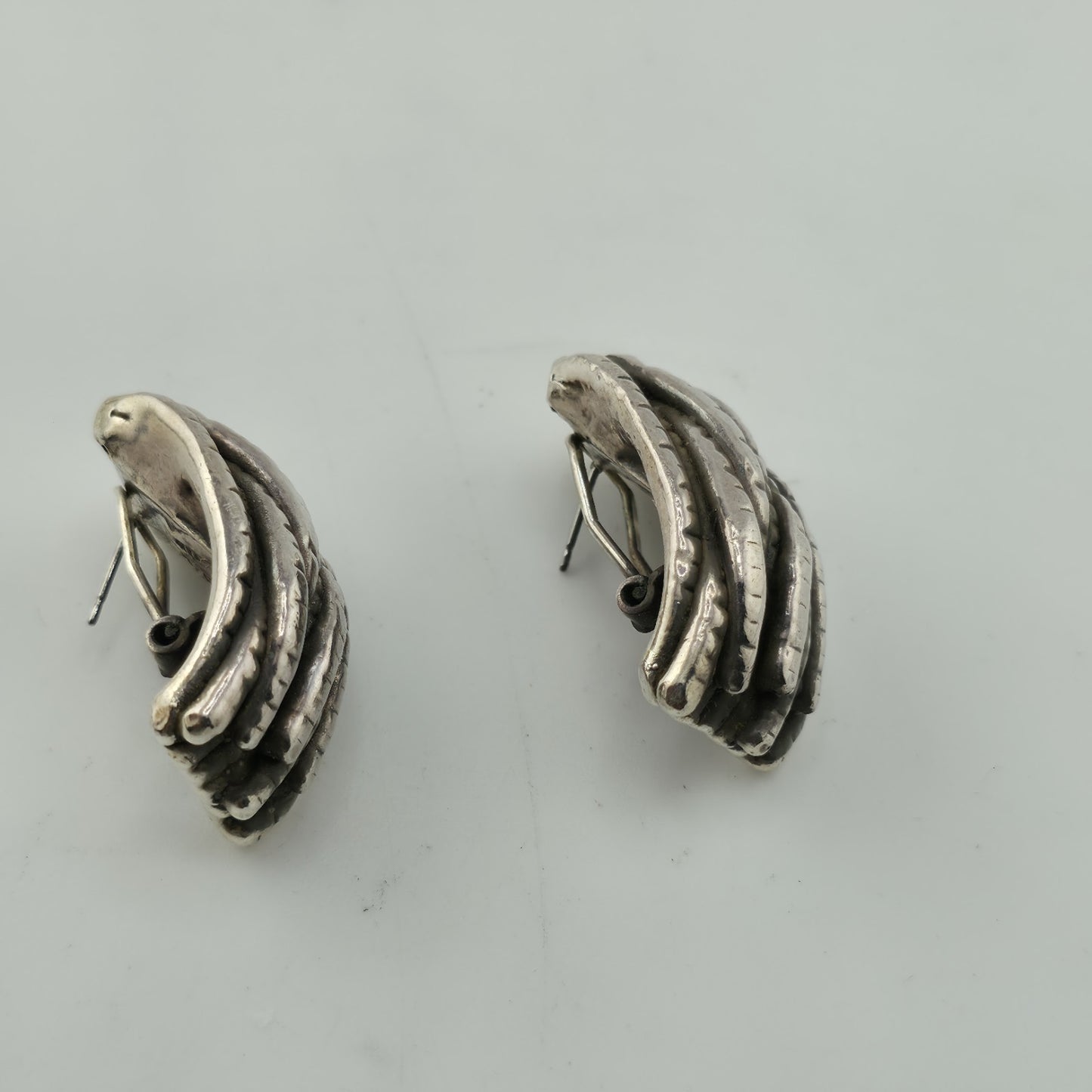 925 Sterling Silver Earrings Vintage Modernist Hollow Puff Abstract Israel Rare