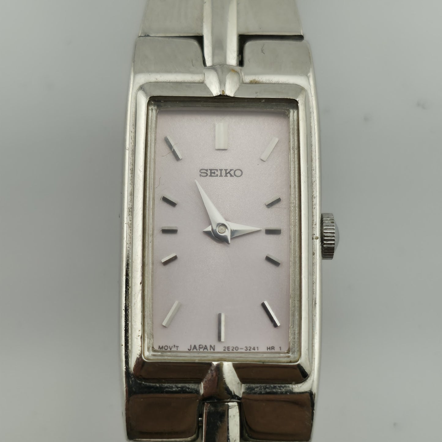 Seiko Watch Ladies Pink Dial Stainless Steel Quartz 2E20-3241 HR 1 Size 5 1/2" Vintage