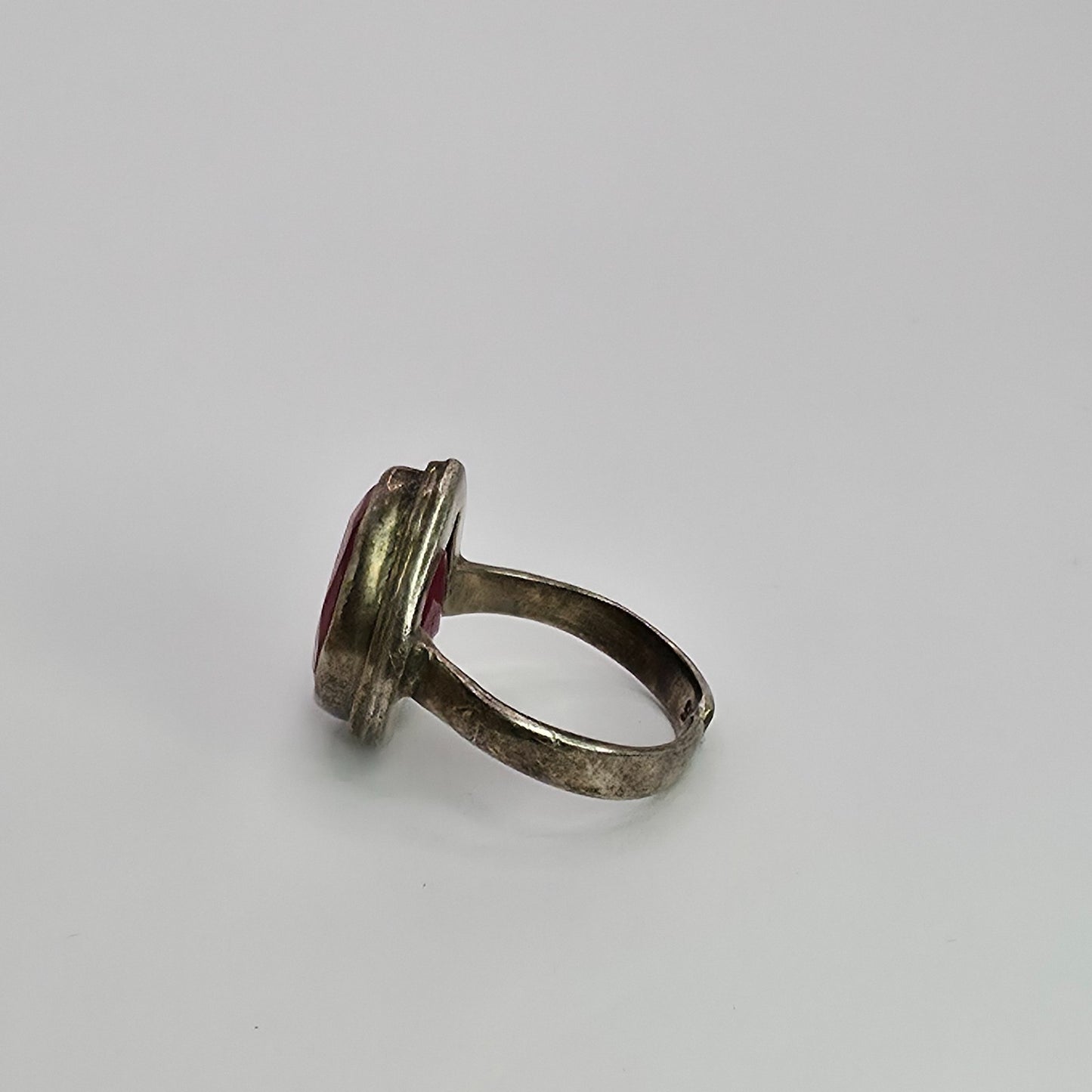 925 Sterling Silver Teardrop Ruby Ring Adjustable Band Boho Red Faceted Artisan