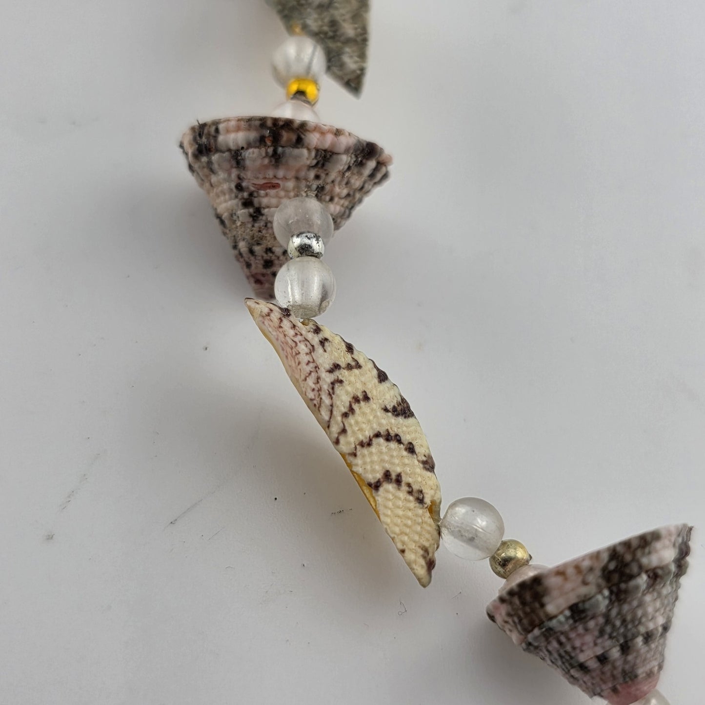 Sea Shell Bead Necklace Pink Green Gold Boho Tribal Ethnic Vintage 16 Inches