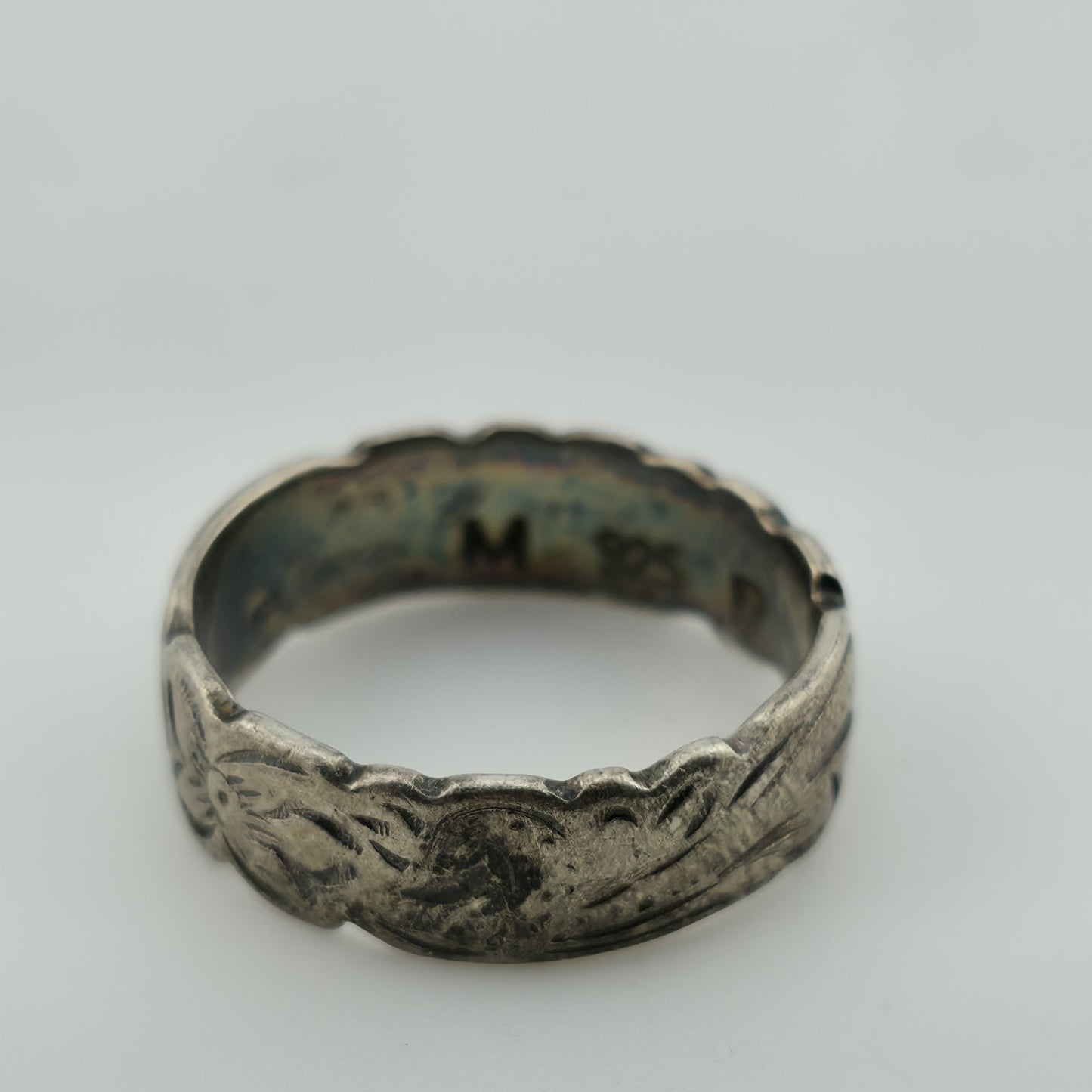 Sterling Silver Ring Unisex Abstract band Scroll Etched Artisan 925 Size 6.5