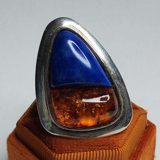 DTR Jay King 925 Sterling Silver Ring Size 12 Blue Lapis & Amber Gemstone