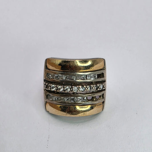 925 Sterling Silver 14K Gold Ring FG Missing Stones Bold Art Deco size 8.5