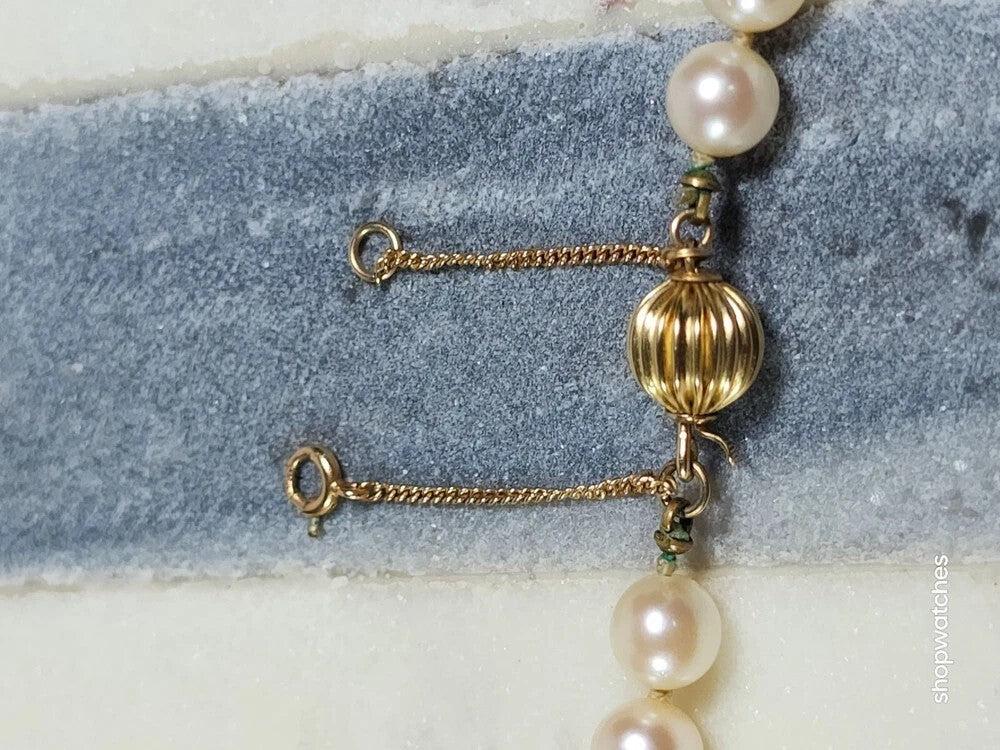 Pearl Jade Gold Beaded Necklace 30" 12K GF Beads 10K Gold Clasp Vintage